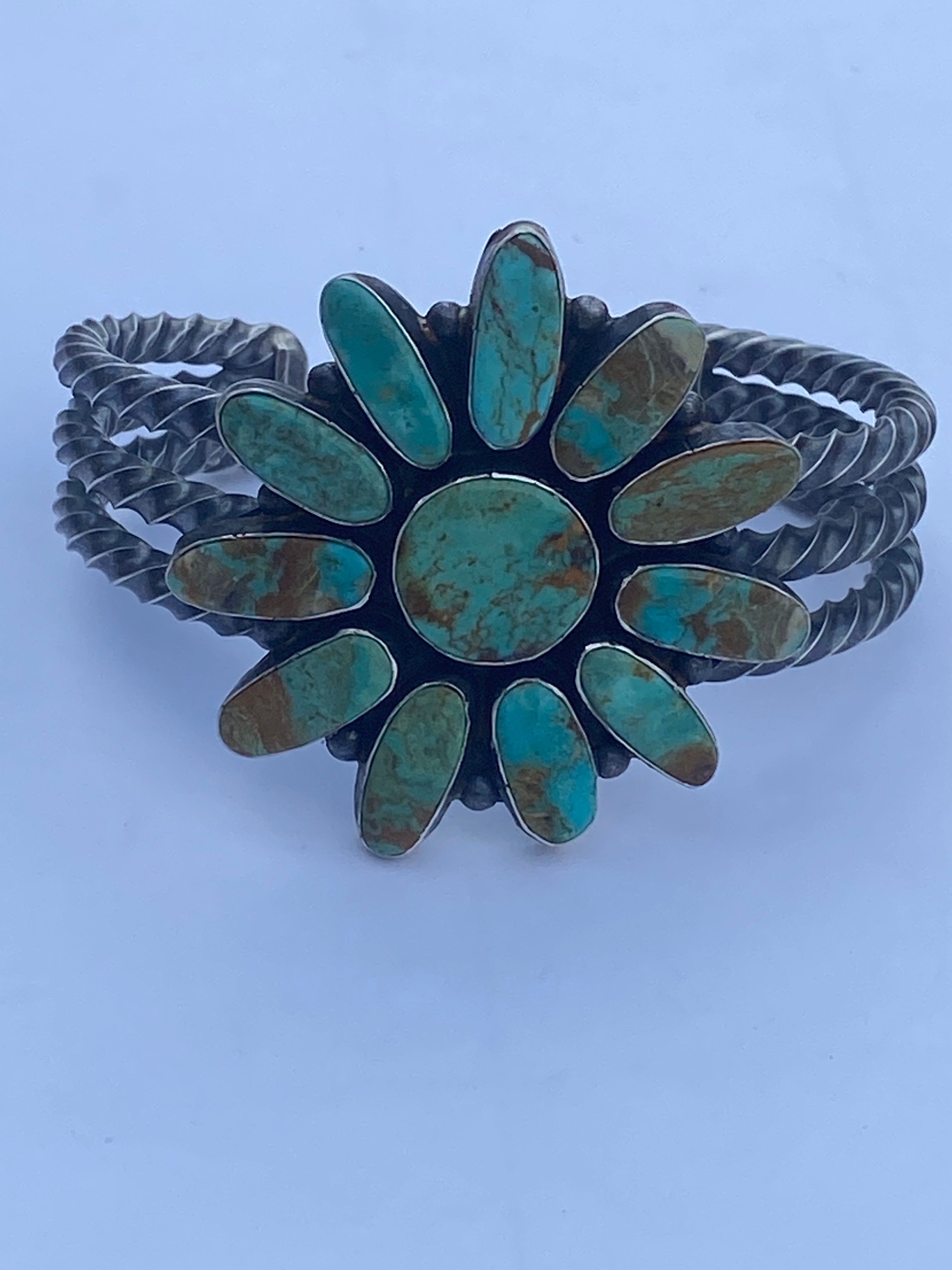 Navajo Jacqueline Silver Royston Turquoise & Sterling Cluster Cuff