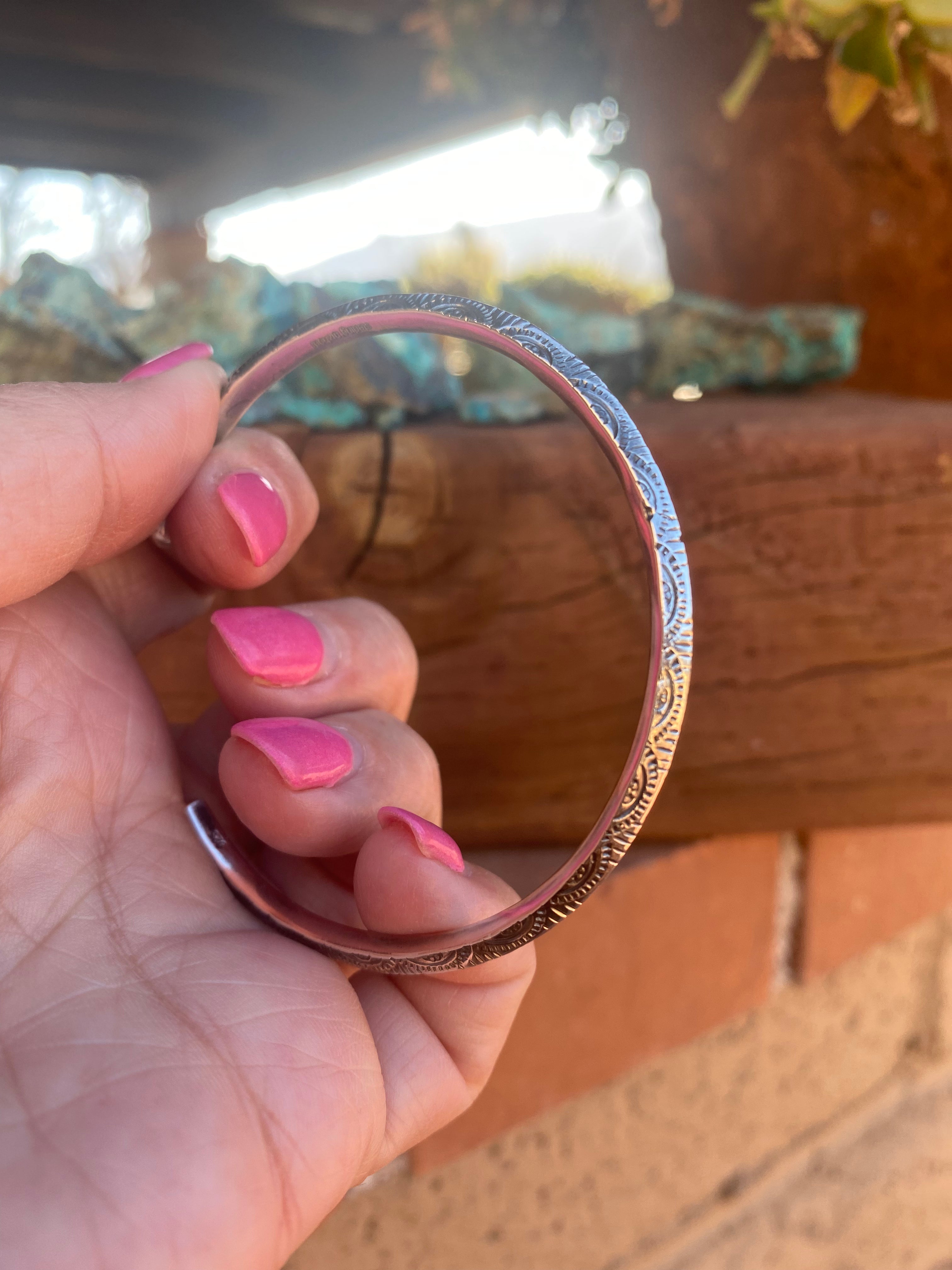 Handmade Sterling Silver Hand Stamped Dome Stacker Cuff