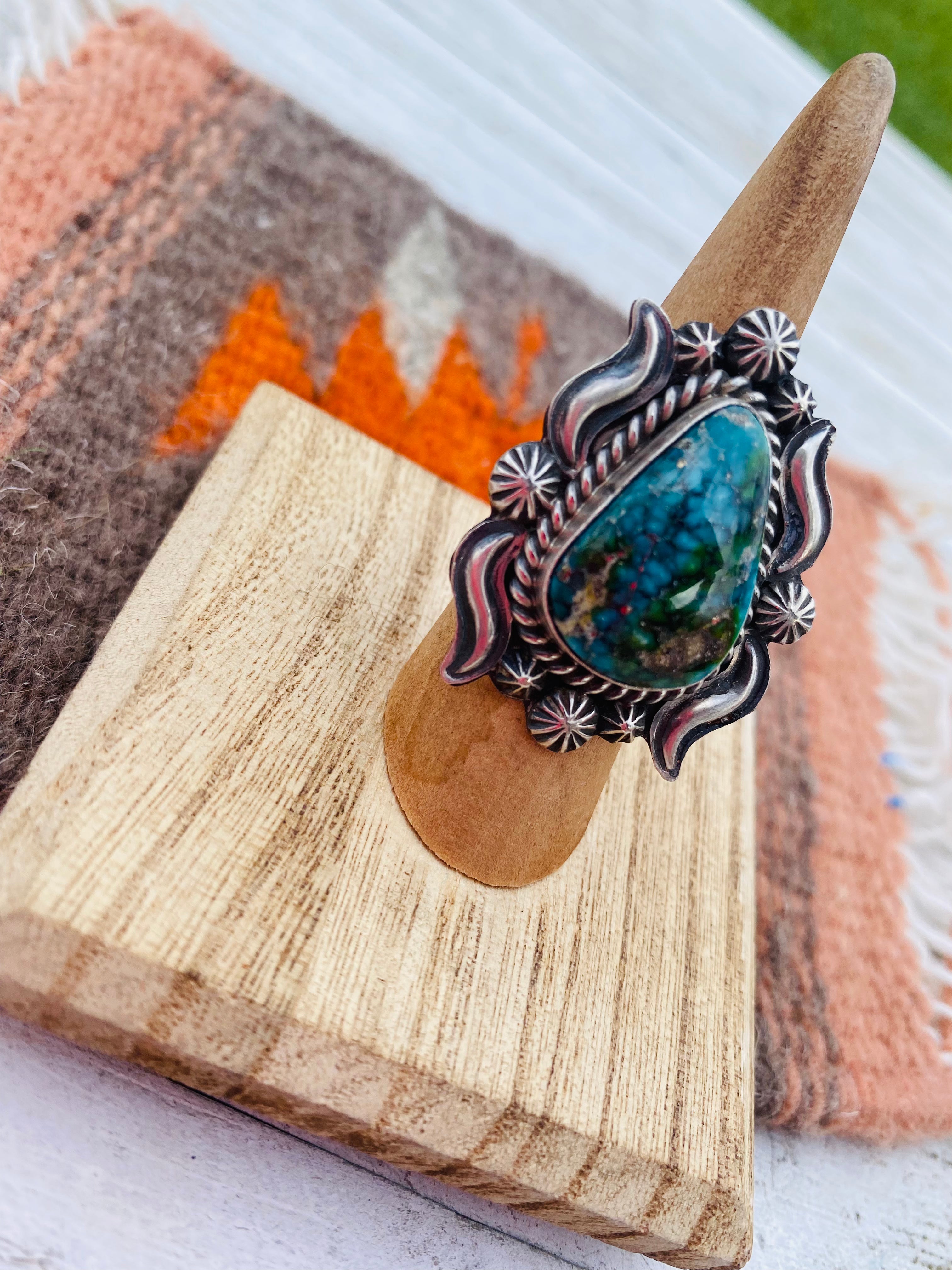 Navajo Kingman Web Turquoise & Sterling Silver Ring Size 6