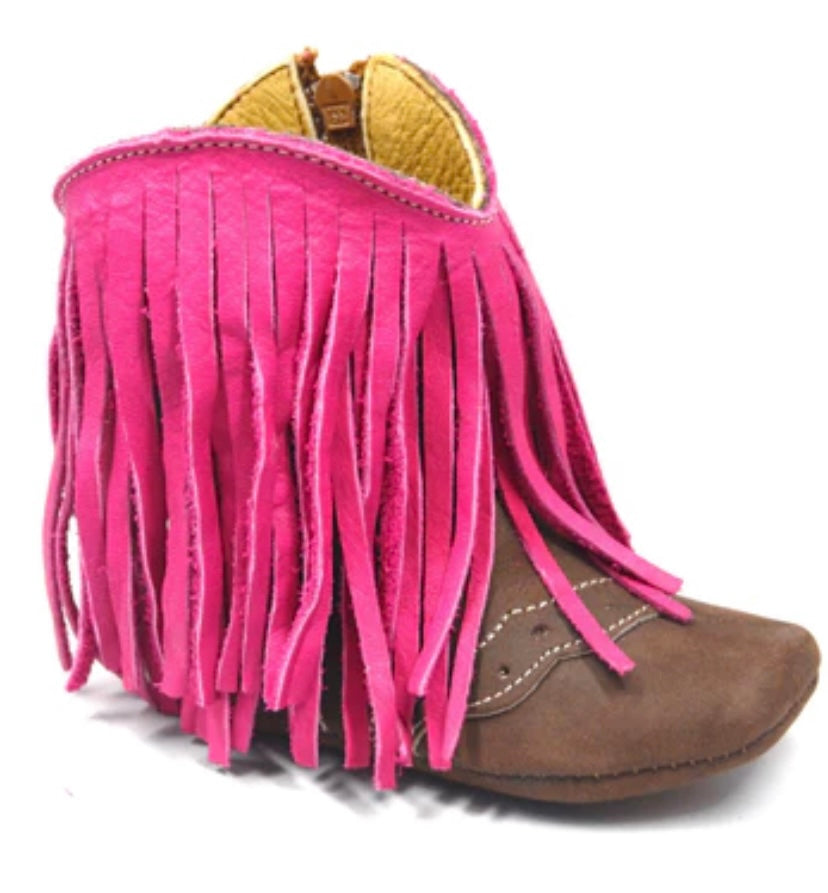 Western Leather infant Baby Boots Fuchsia Fringe