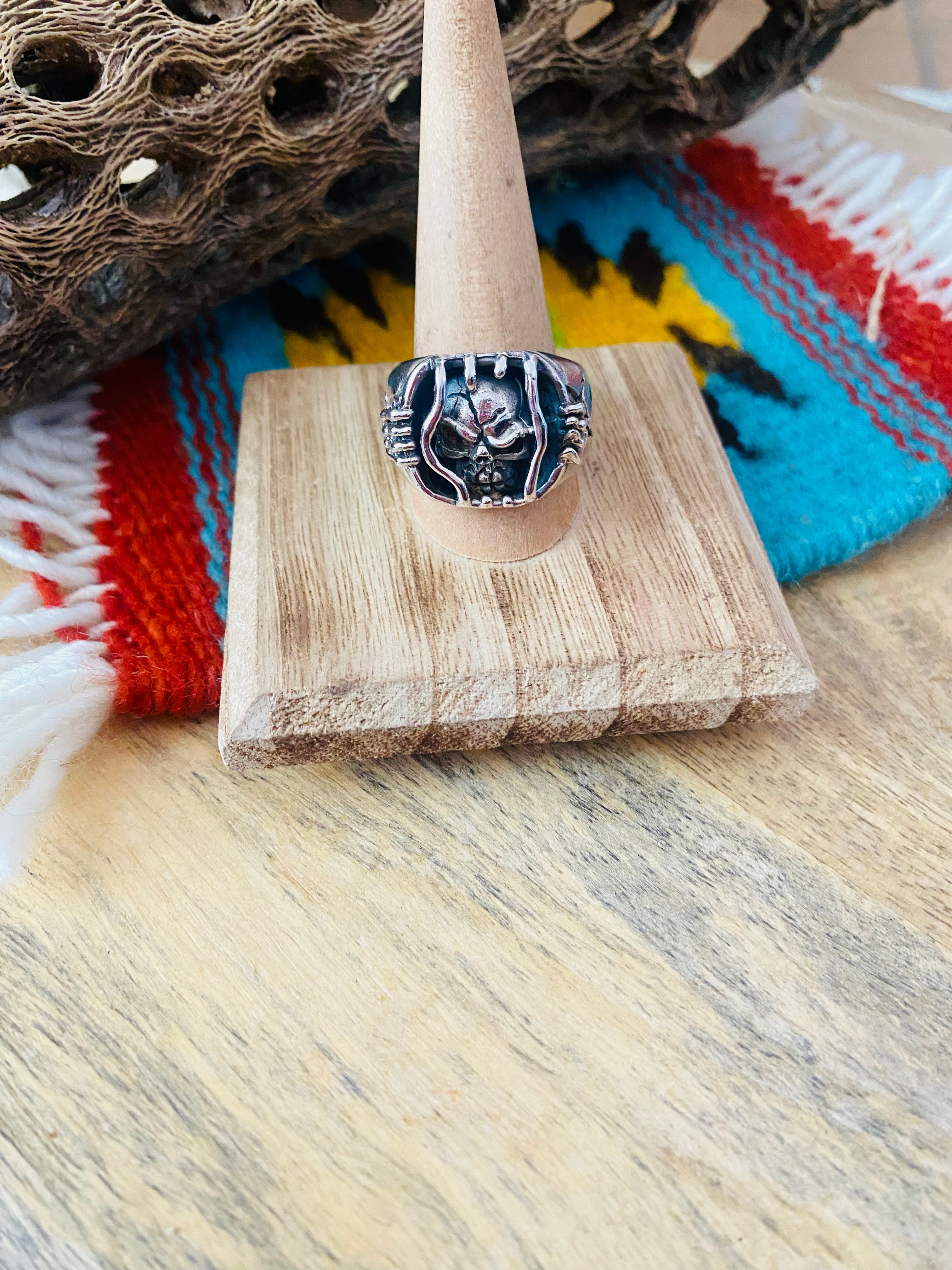 Handmade Sterling Silver Skull Ring Size 10.25