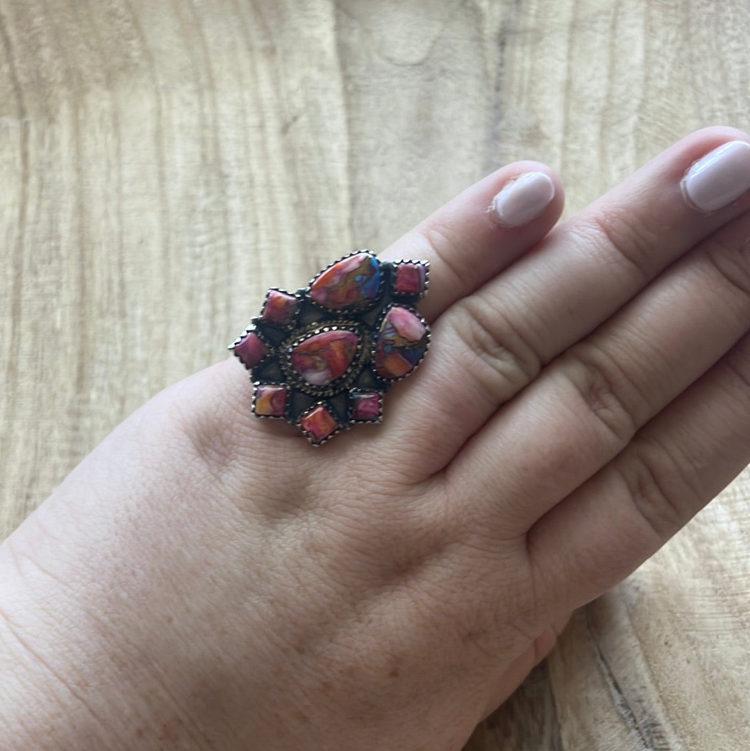 Handmade Pink Dream And Sterling Silver Adjustable Ring Signed Nizhoni