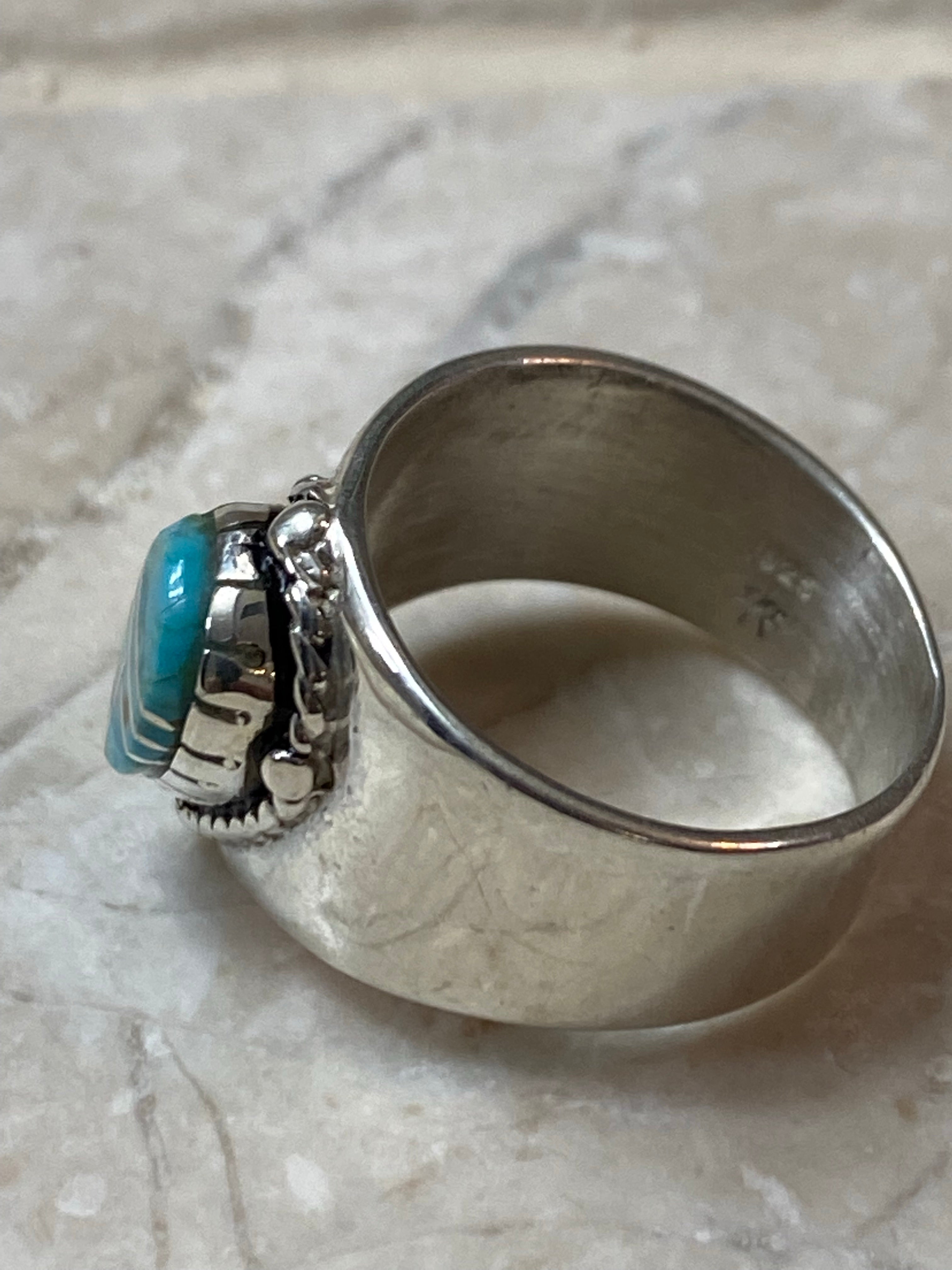 Navajo Turquoise 8 & Sterling Silver Drop Cigar Band