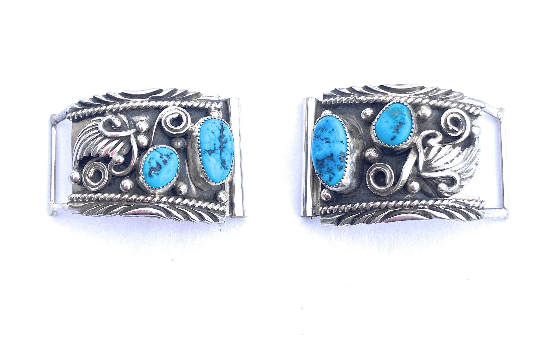 Navajo Kingman Turquoise & Sterling Silver Watch Ends