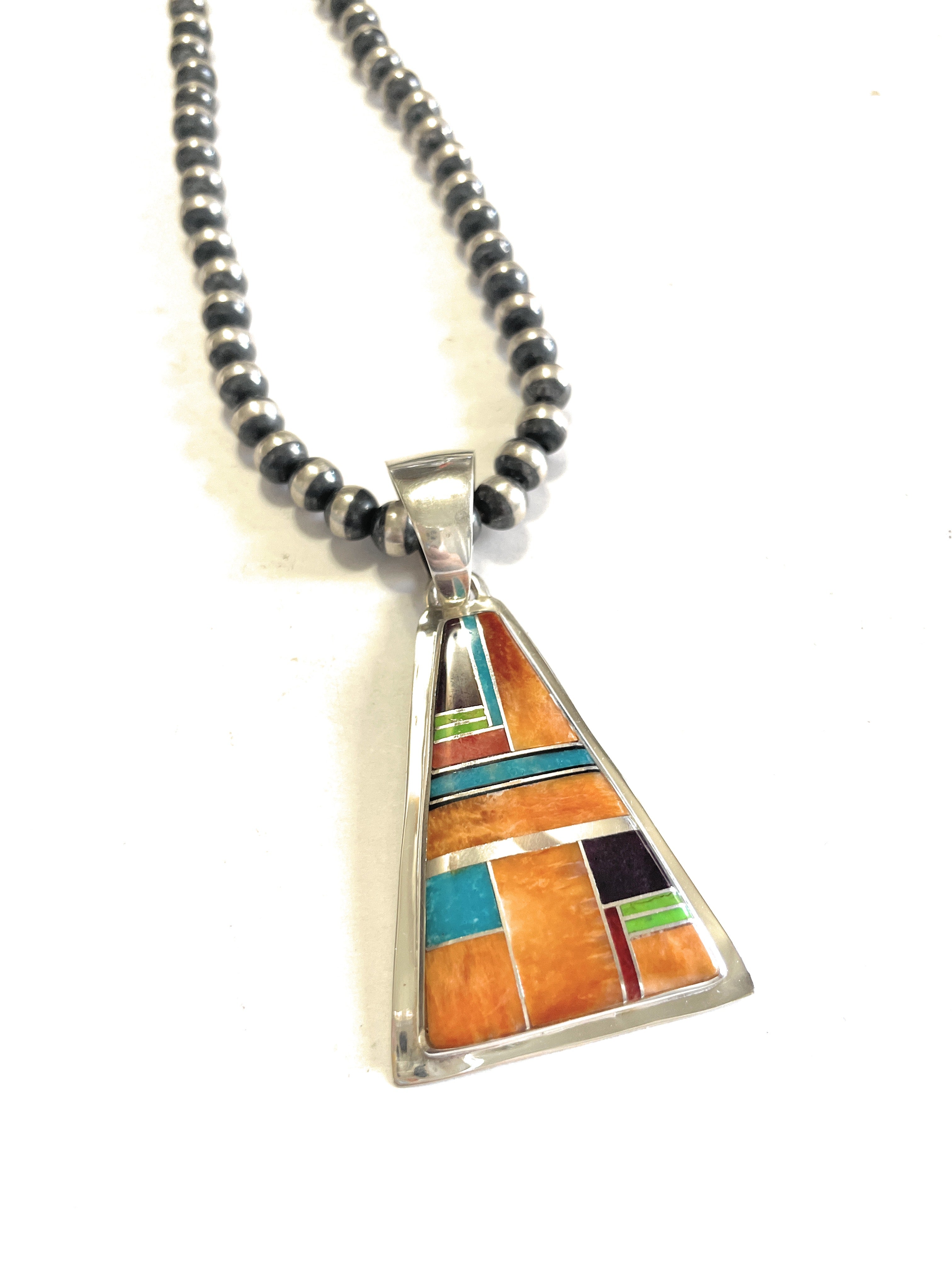 Navajo Multi Stone Inlay & Sterling Silver Pendant