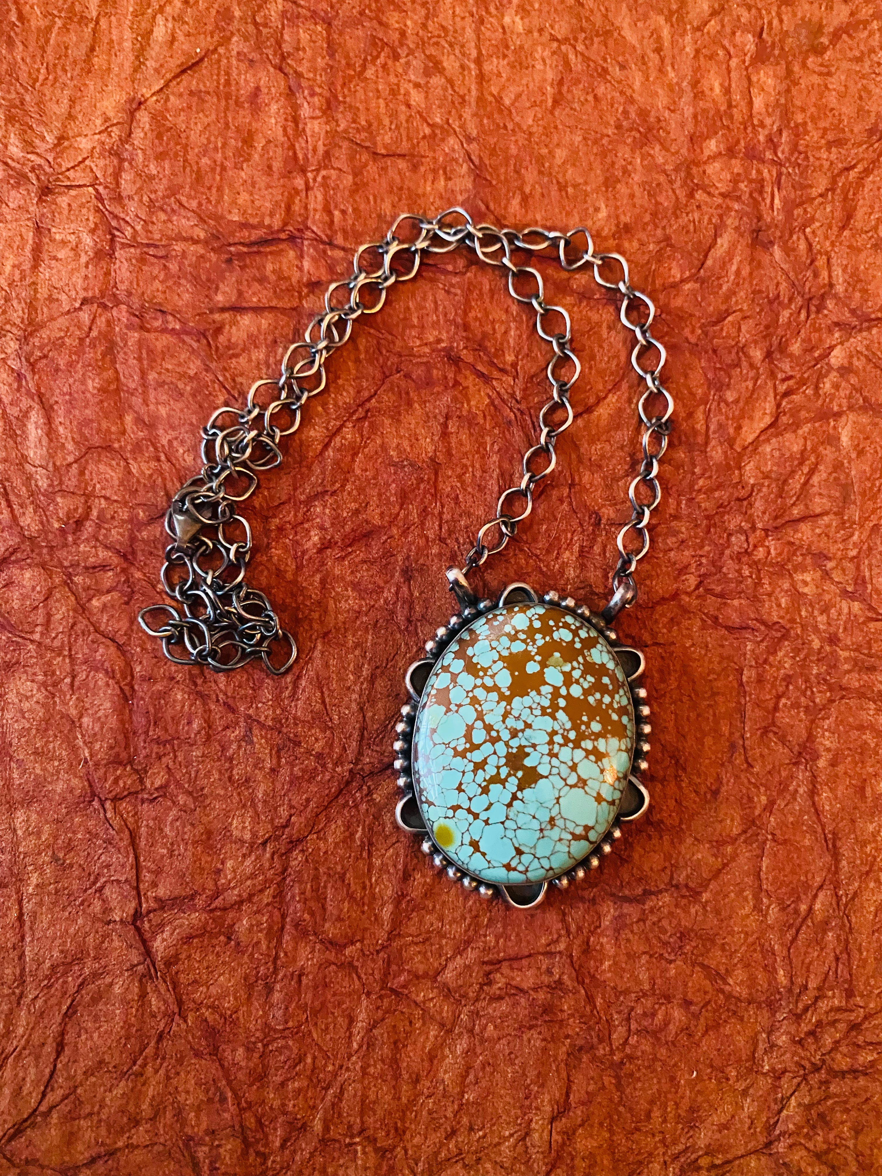 Navajo Sterling Silver & Number 8 Turquoise Necklace