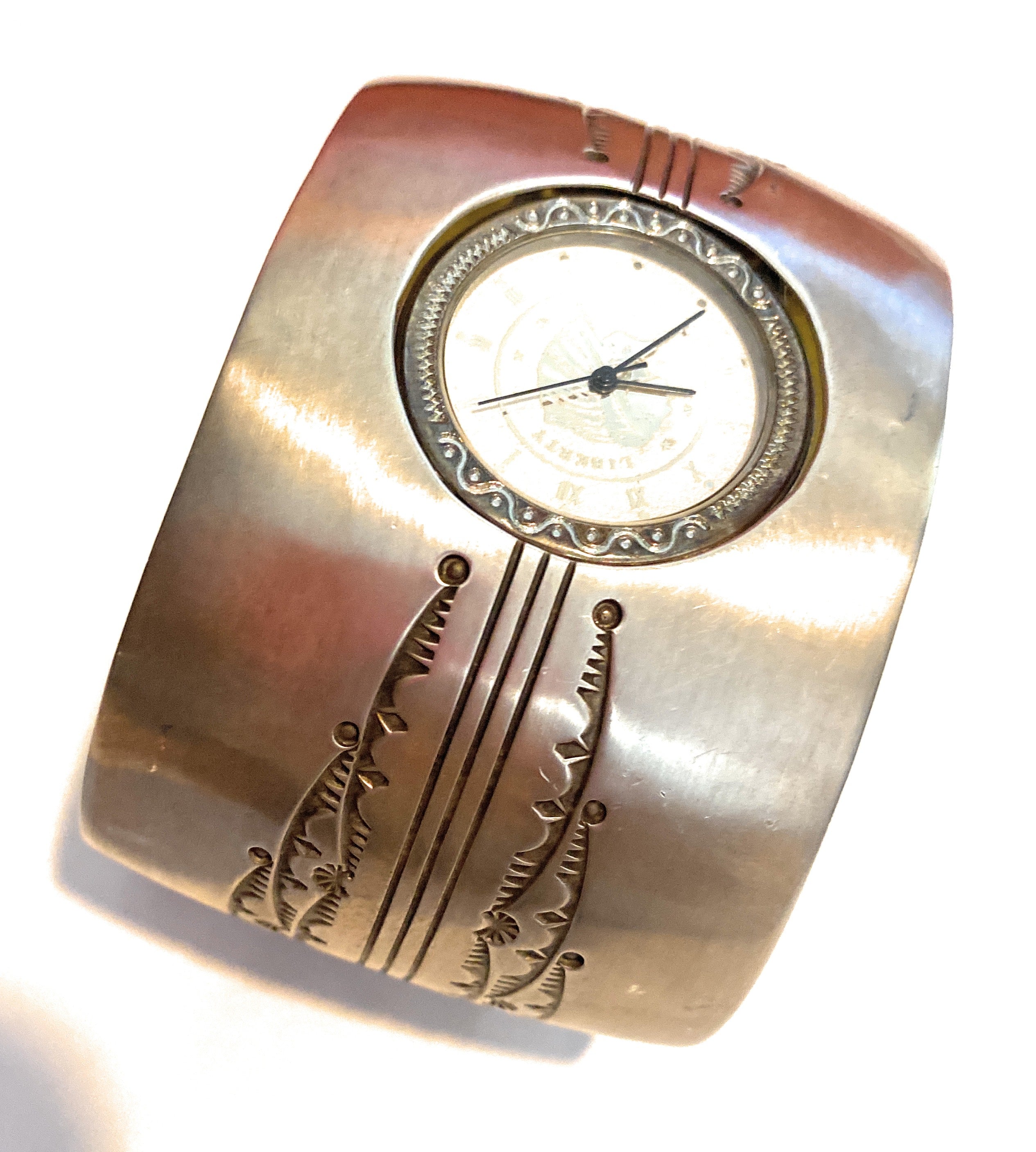 Old Pawn Vintage Navajo Hand Stamped Sterling Silver Watch Cuff