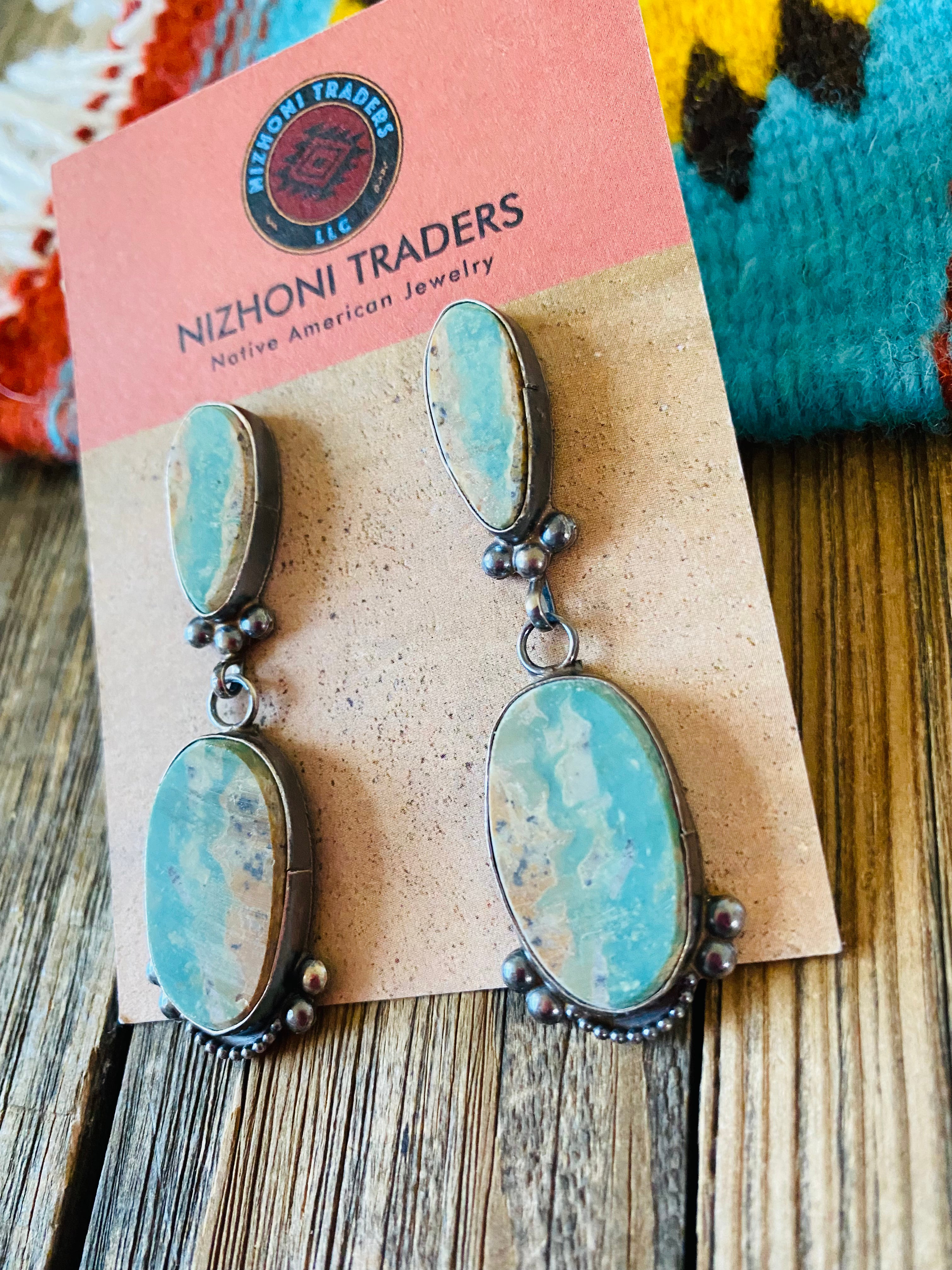 Navajo Jacqueline Silver Royston Turquoise & Sterling Silver Dangle Earrings