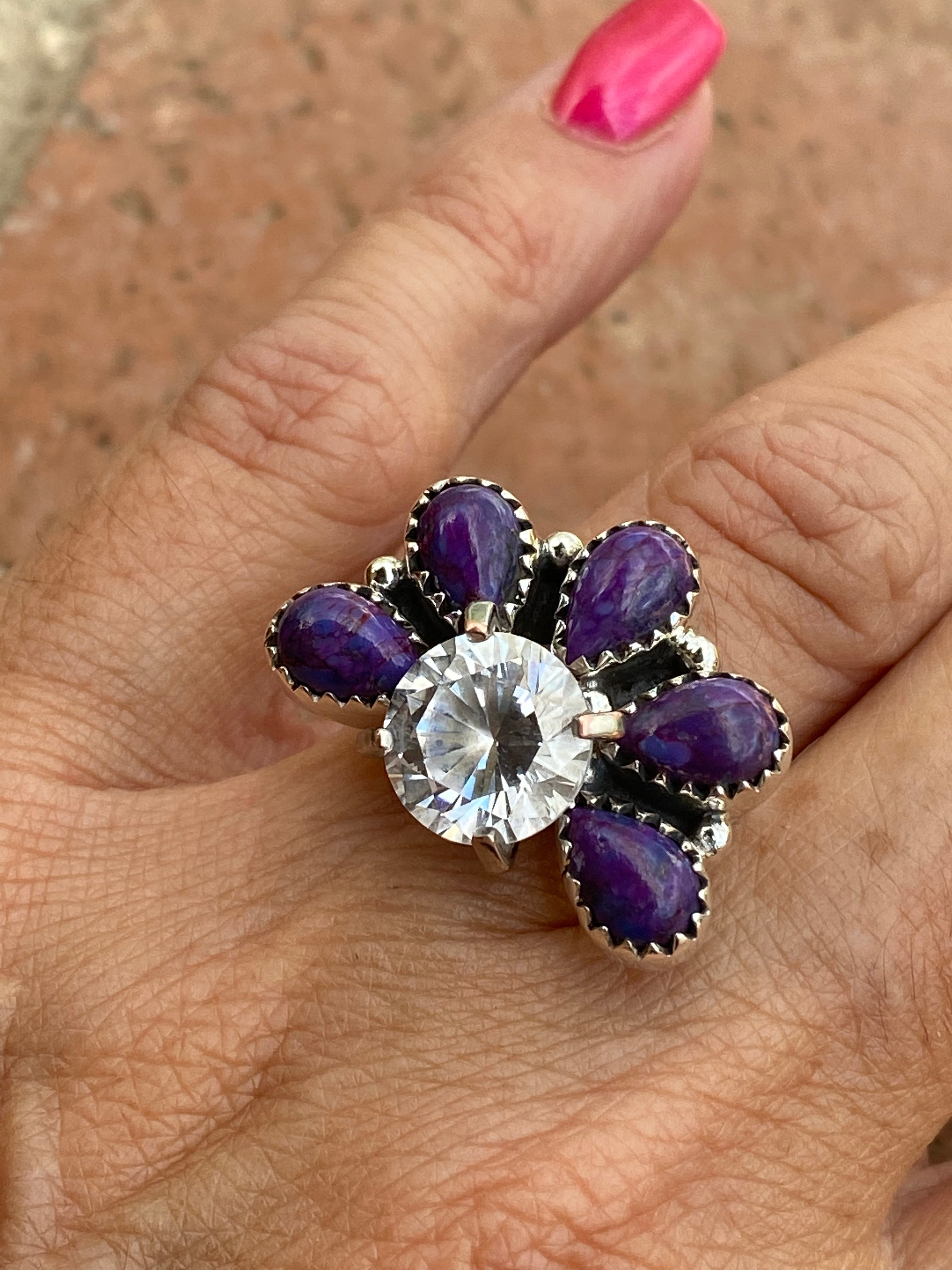 Purple Mojave & Sterling Silver  Diamond Wrap Ring