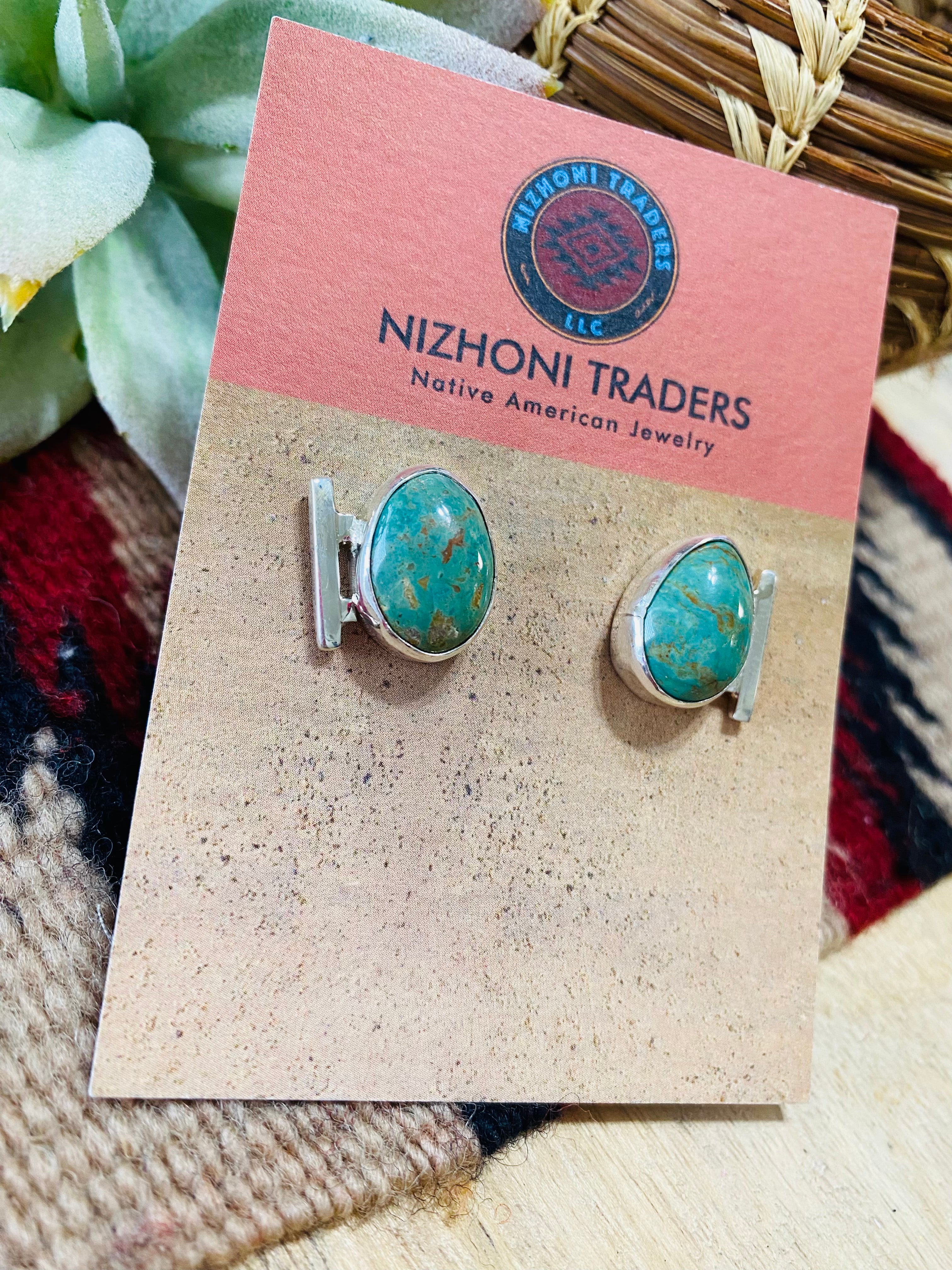 Navajo Sterling Silver & Royston Turquoise Post Earrings