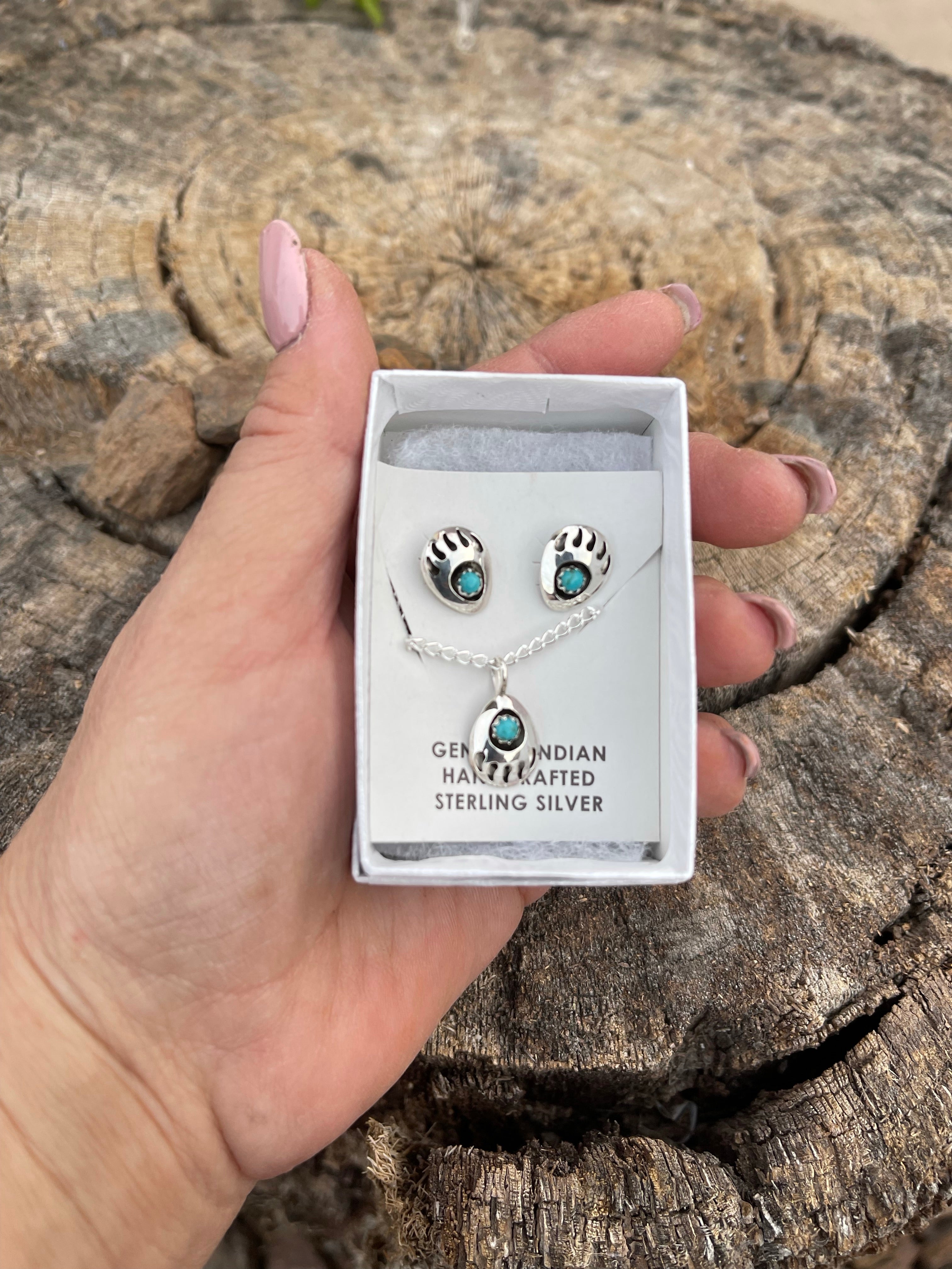 Sterling turquoise sale bear paw set