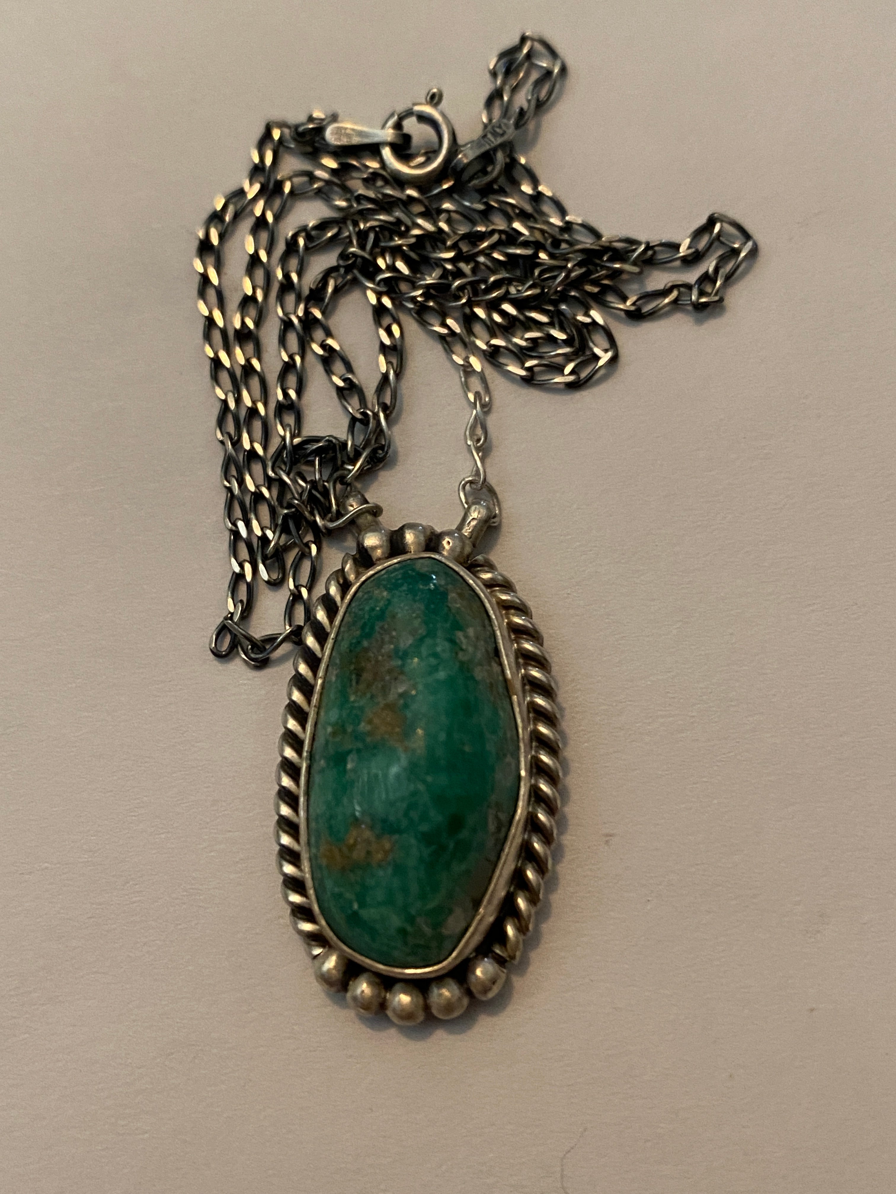 Navajo Sterling Silver And Turquoise Stone Southwest Necklace Signed