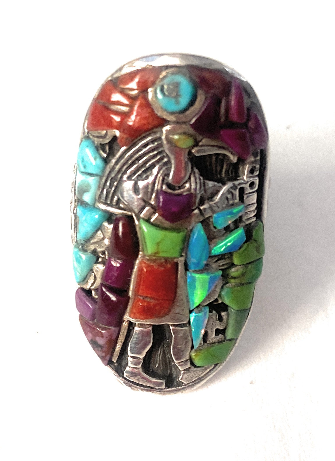 Handmade Sterling Silver & Multi Stone Inlay Phoenix Ring Size 6.5