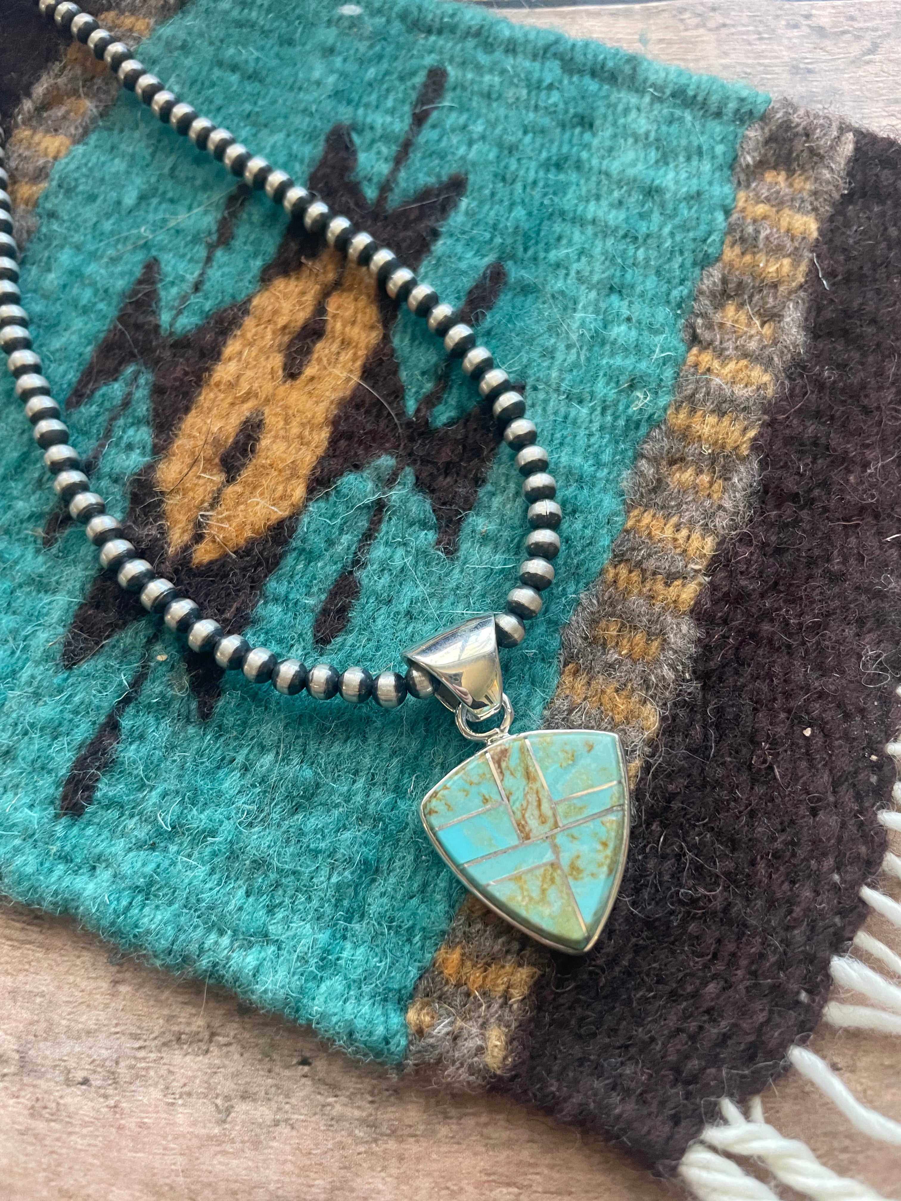 Number 8 Turquoise Inlay & Sterling Silver Pendant