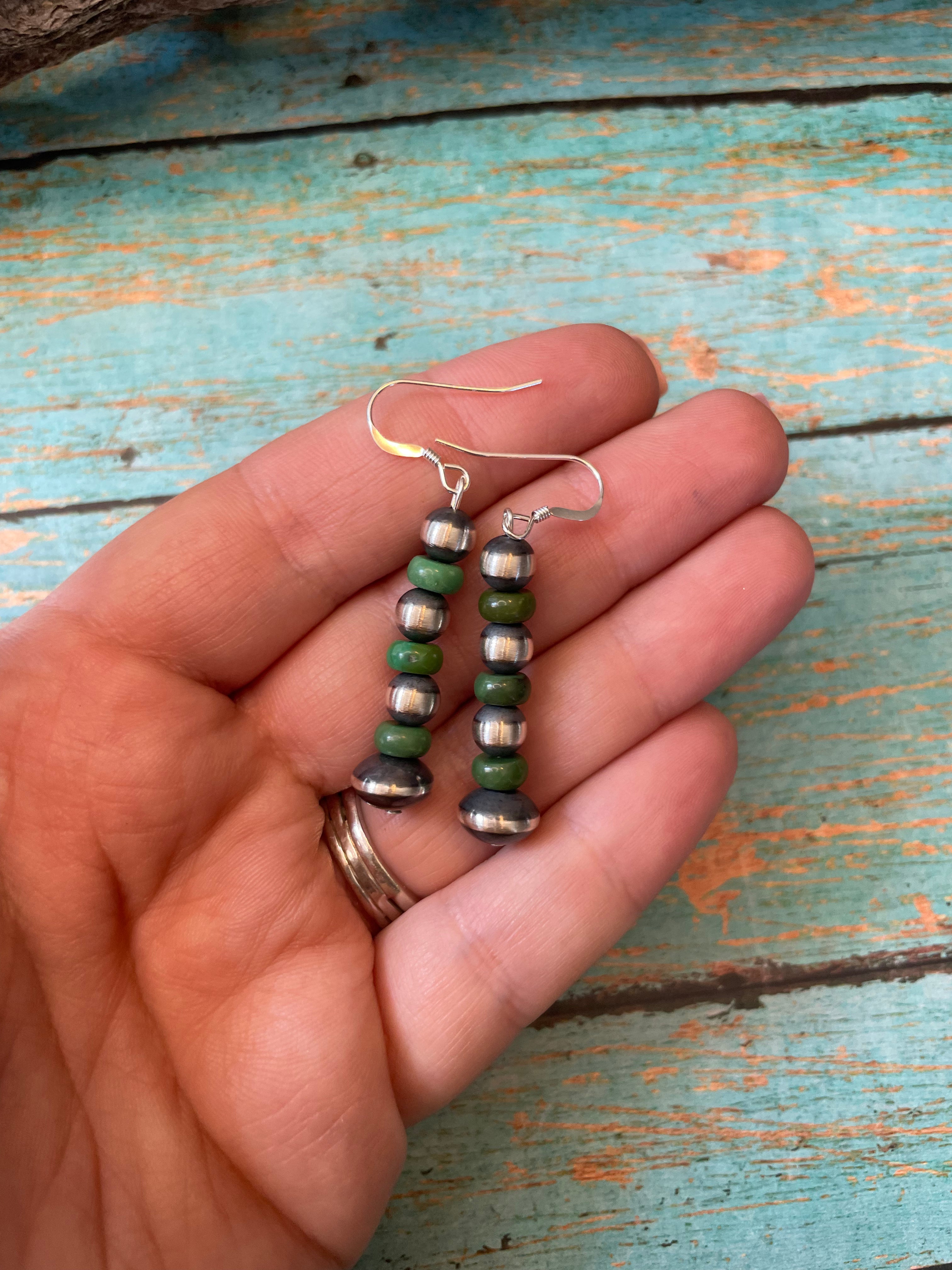 Navajo Sterling Silver And Sonoran Gold Turquoise Beaded Earrings