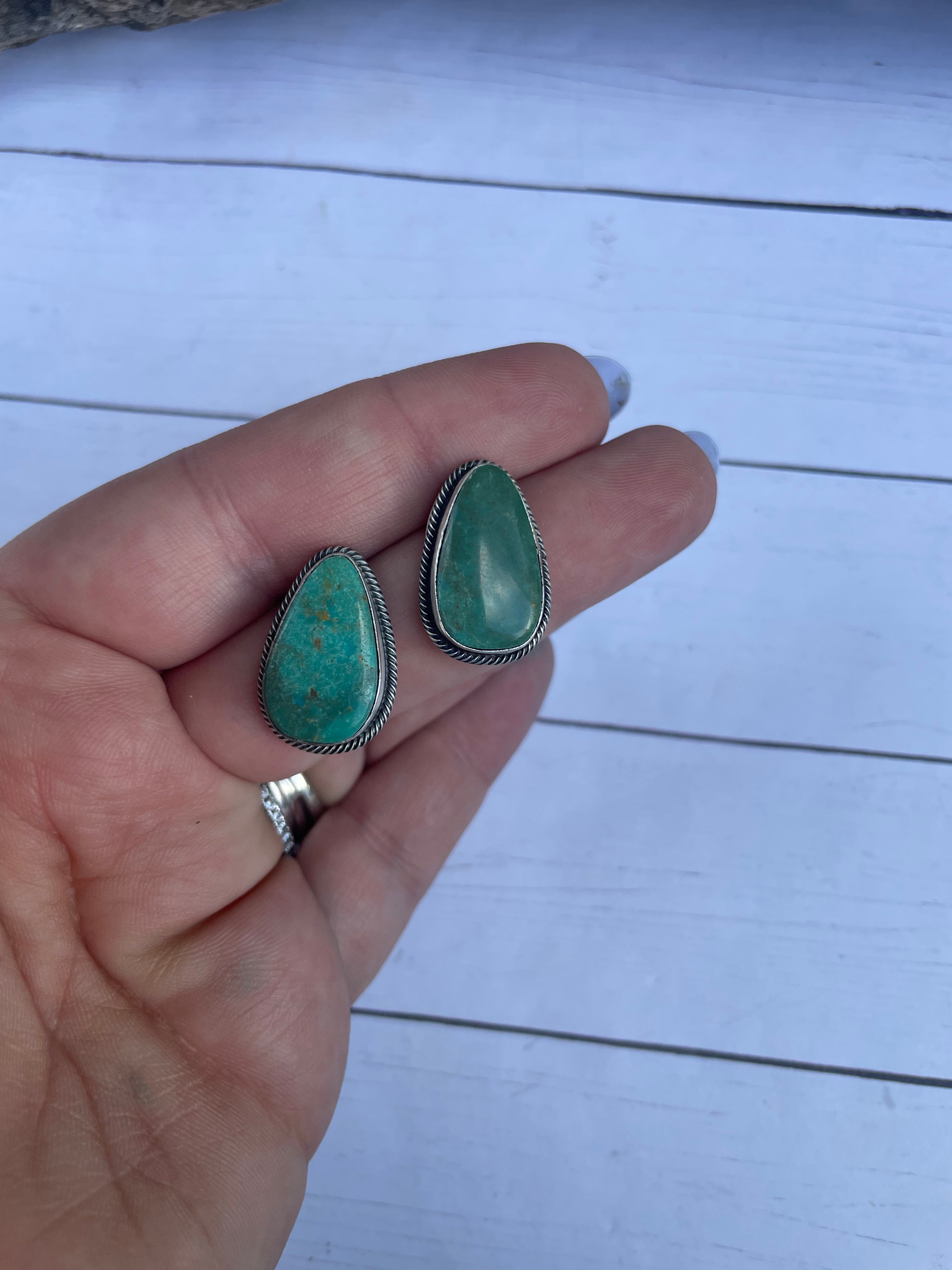 Navajo Turquoise And Sterling Silver Post Earrings