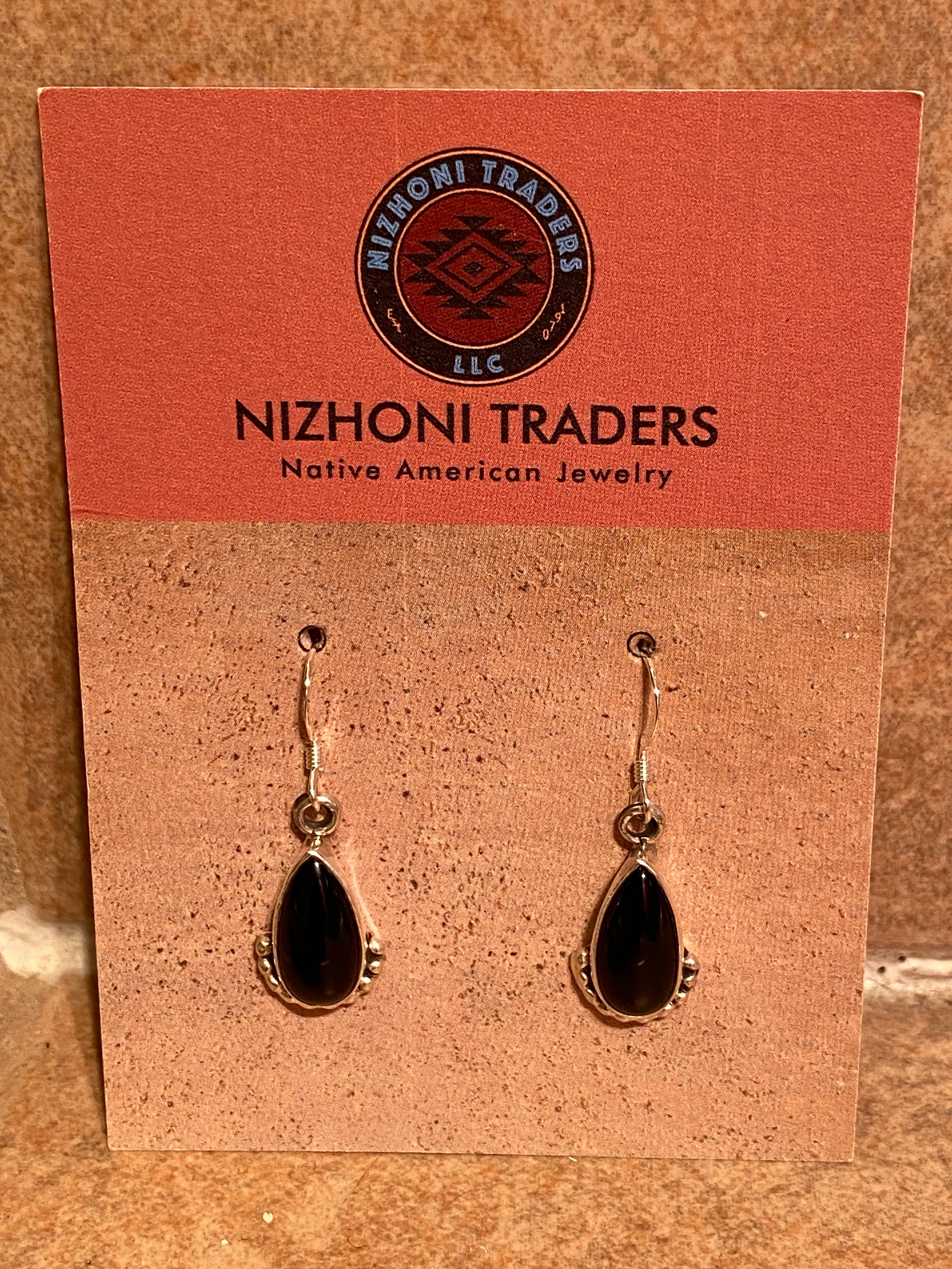 Beautiful Navajo Sterling Silver Black Onyx Teardrop Dangle Earrings