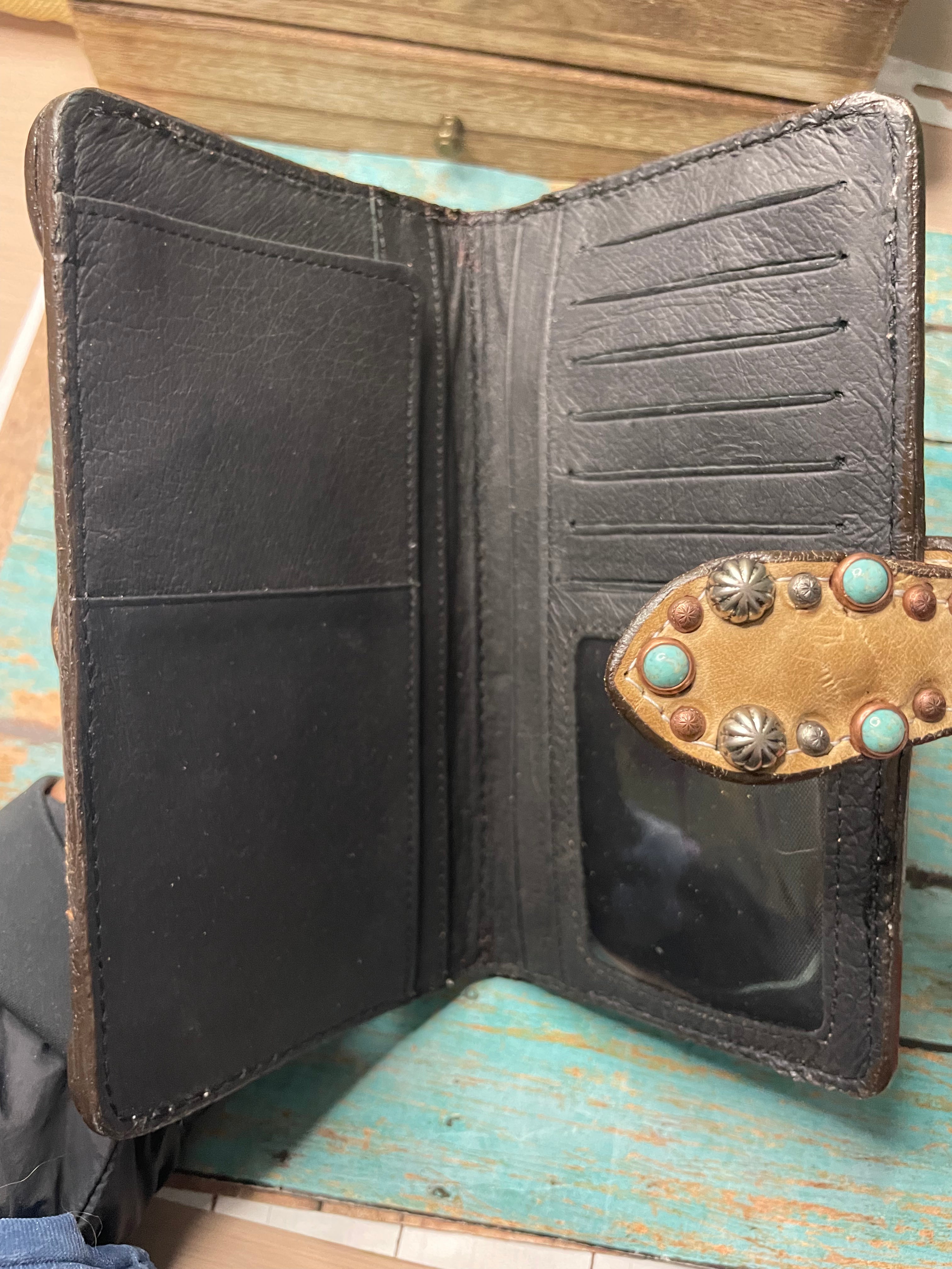 Handmade Brown Leather Wallet With Feathers