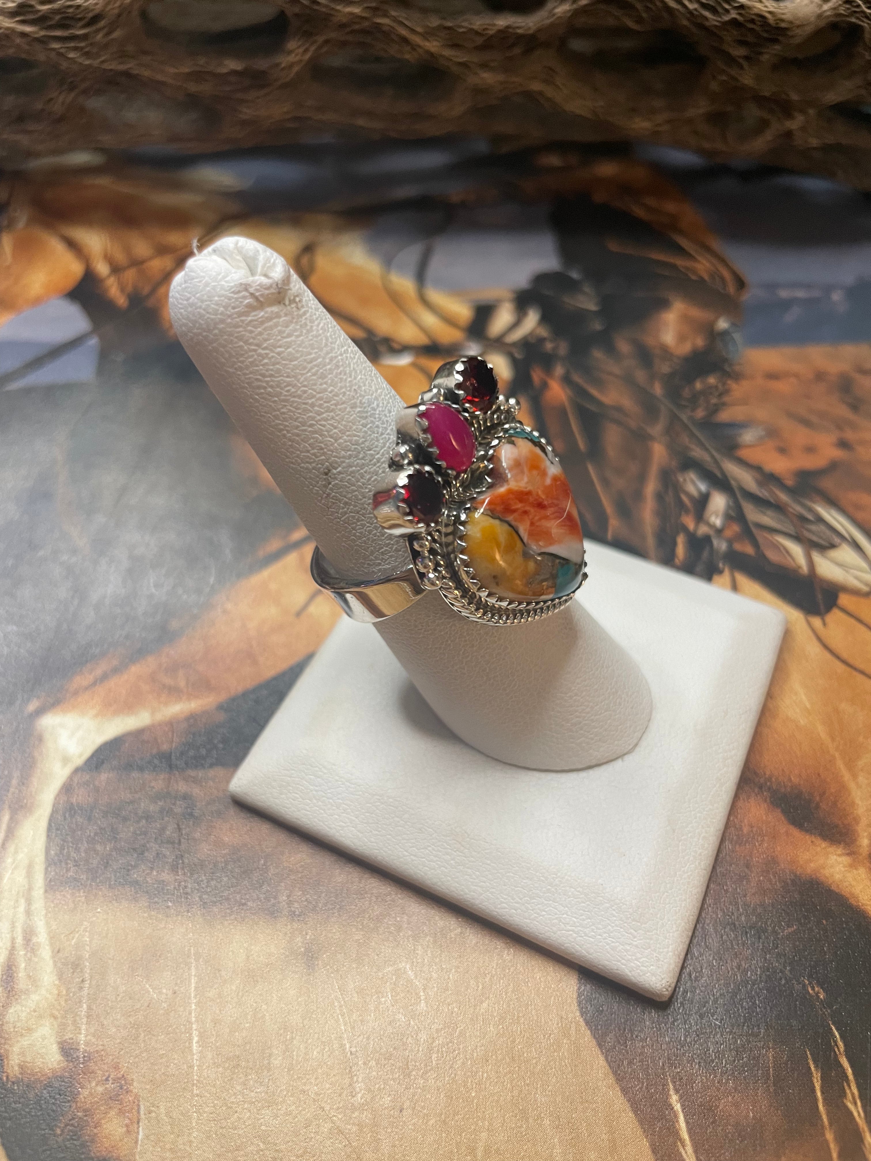 Handmade Spice & Pink Onyx Adjustable Heart Ring