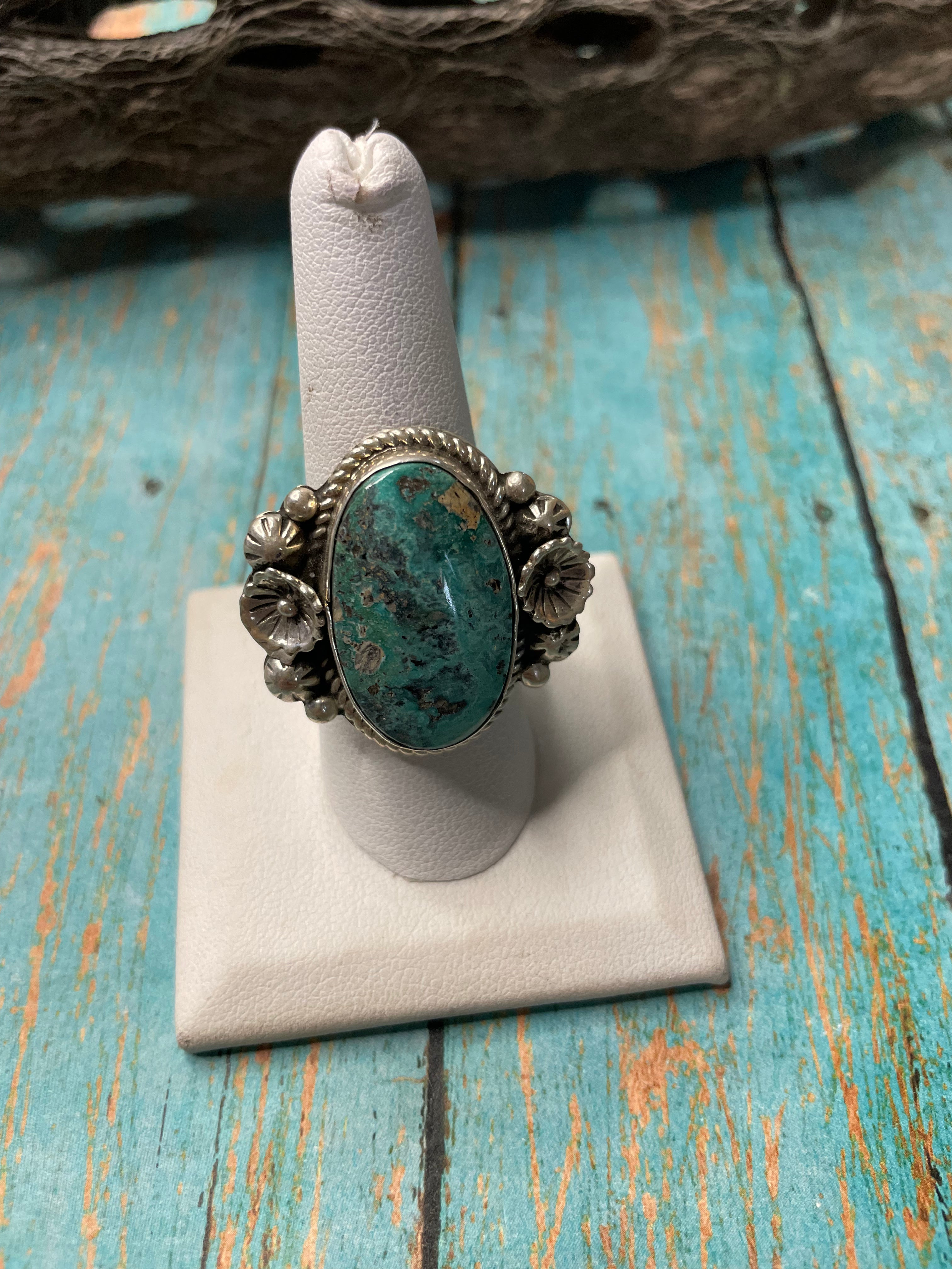 Old Pawn Navajo Sterling Silver Turquoise Ring Size 9.5