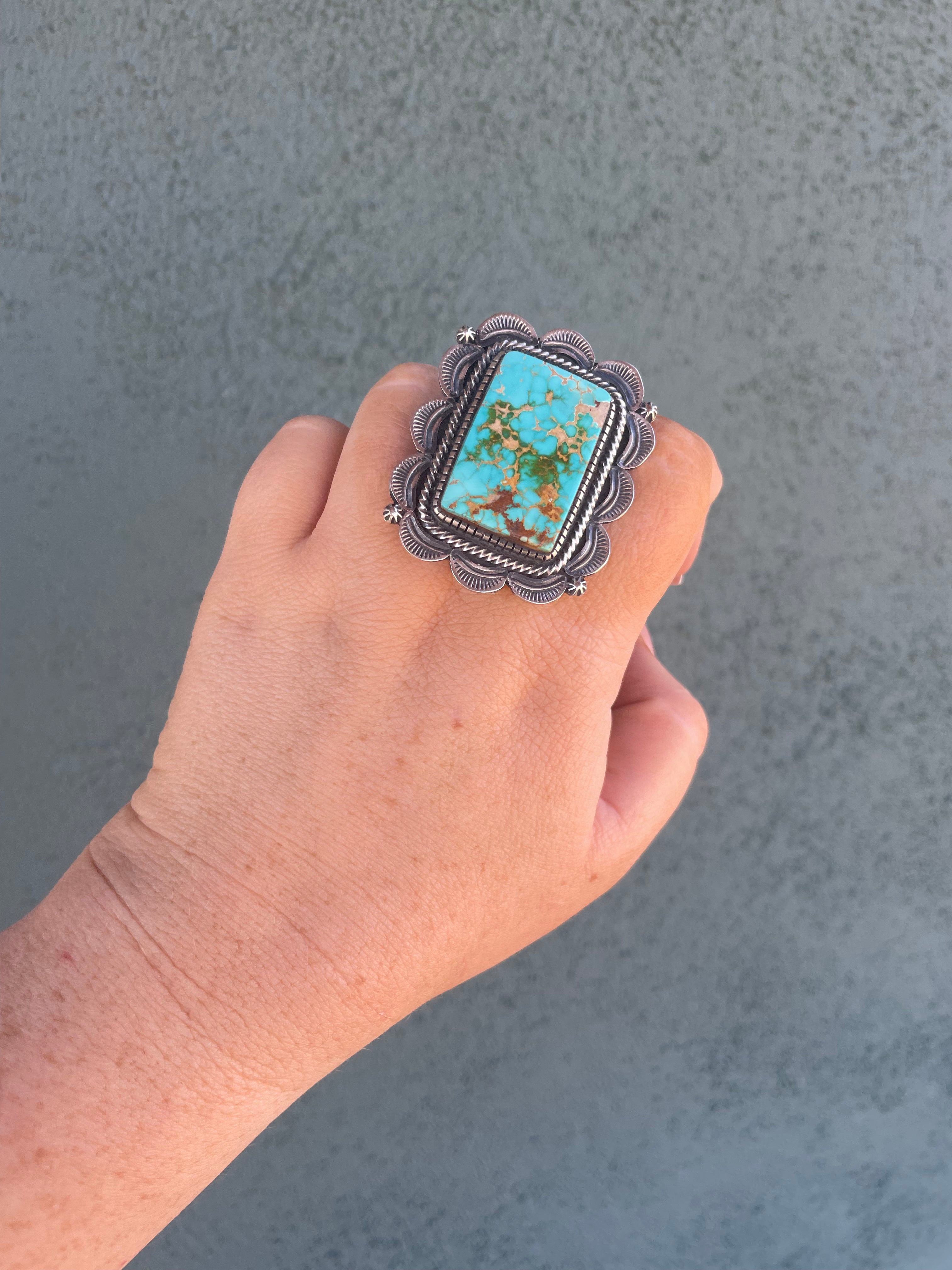 Navajo Sterling Silver & Turquoise Statement Ring Size 12