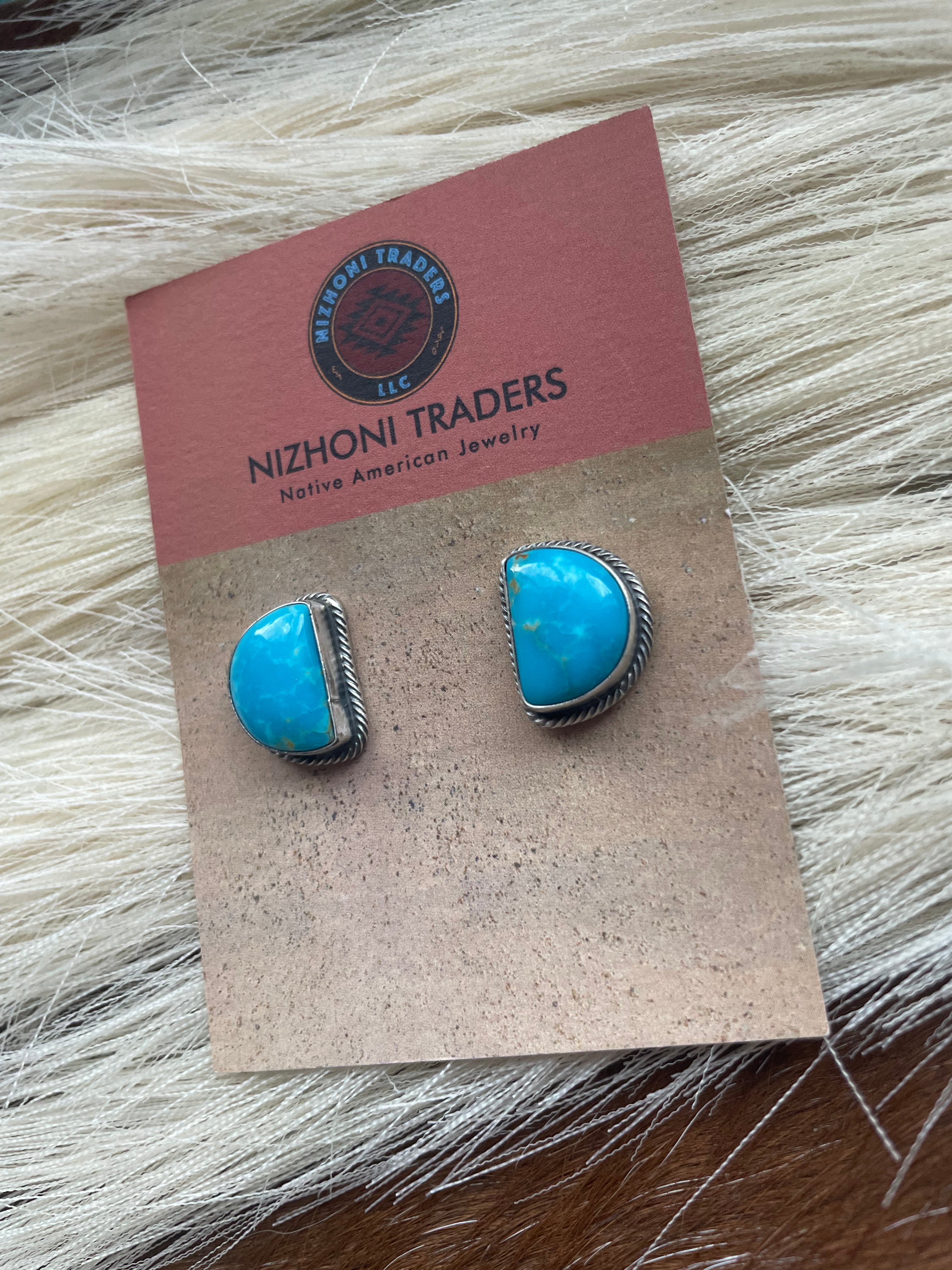 Navajo Turquoise And Sterling Silver Post Earrings