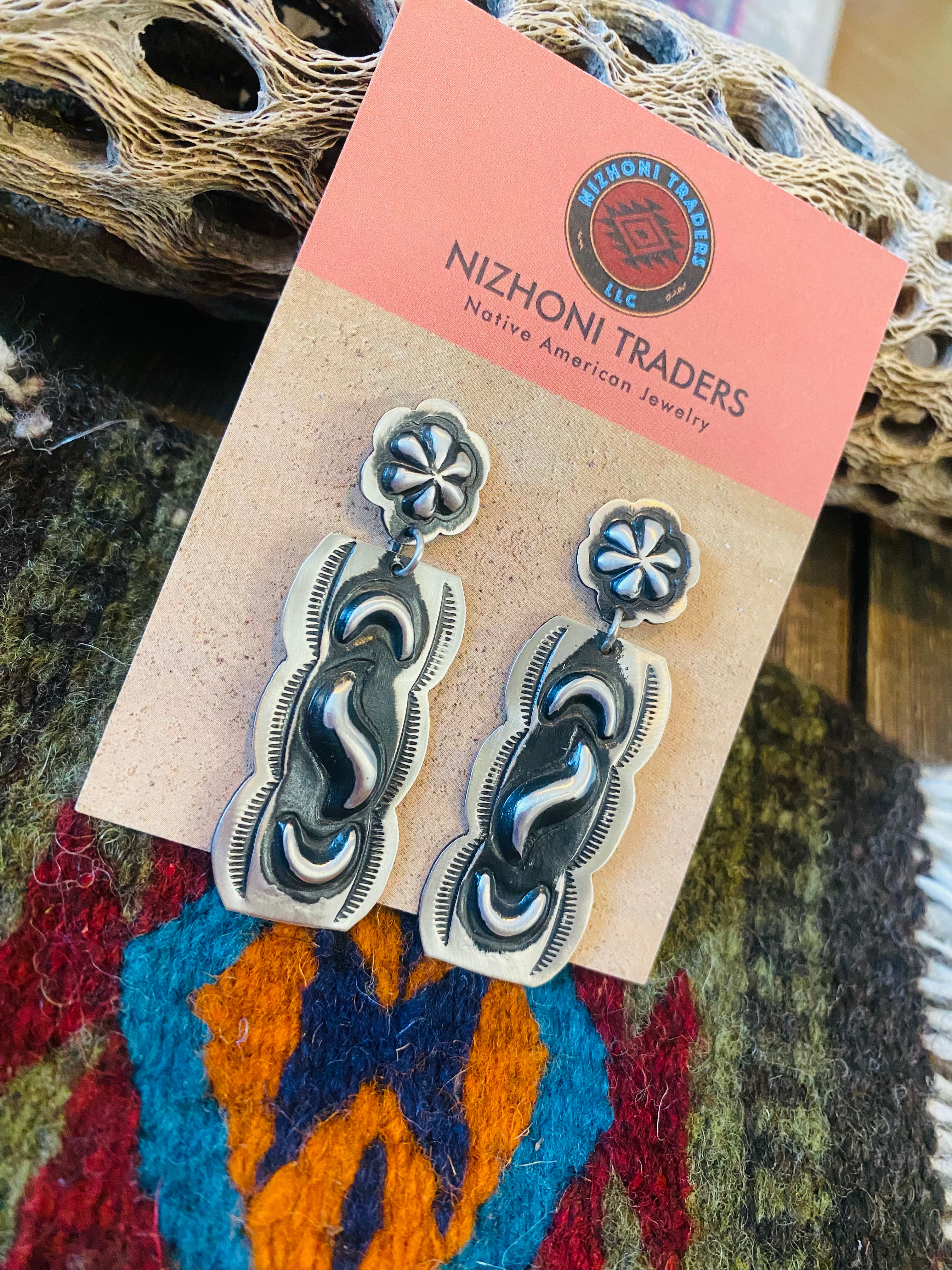 Navajo Sterling Silver Concho Dangle Earrings By Leander Tahe