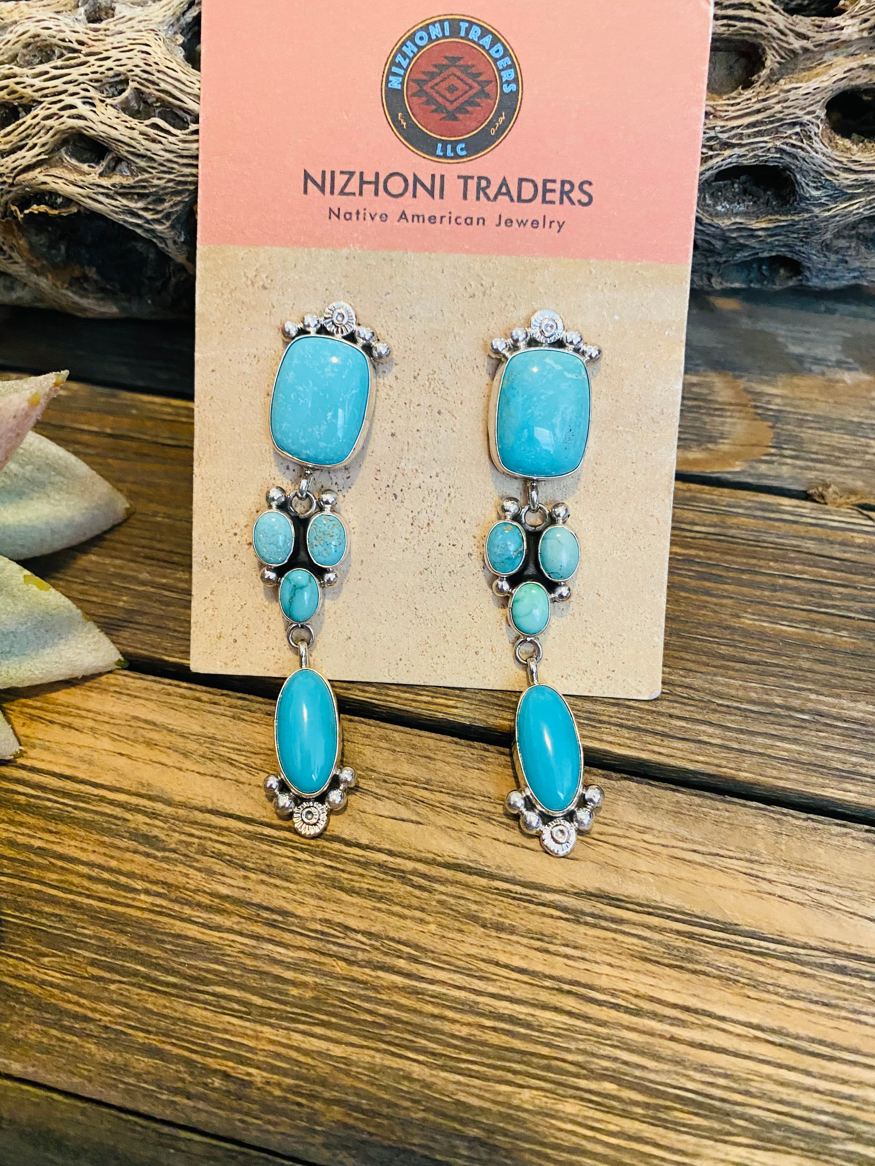 Navajo Turquoise & Sterling Silver Dangle Earrings