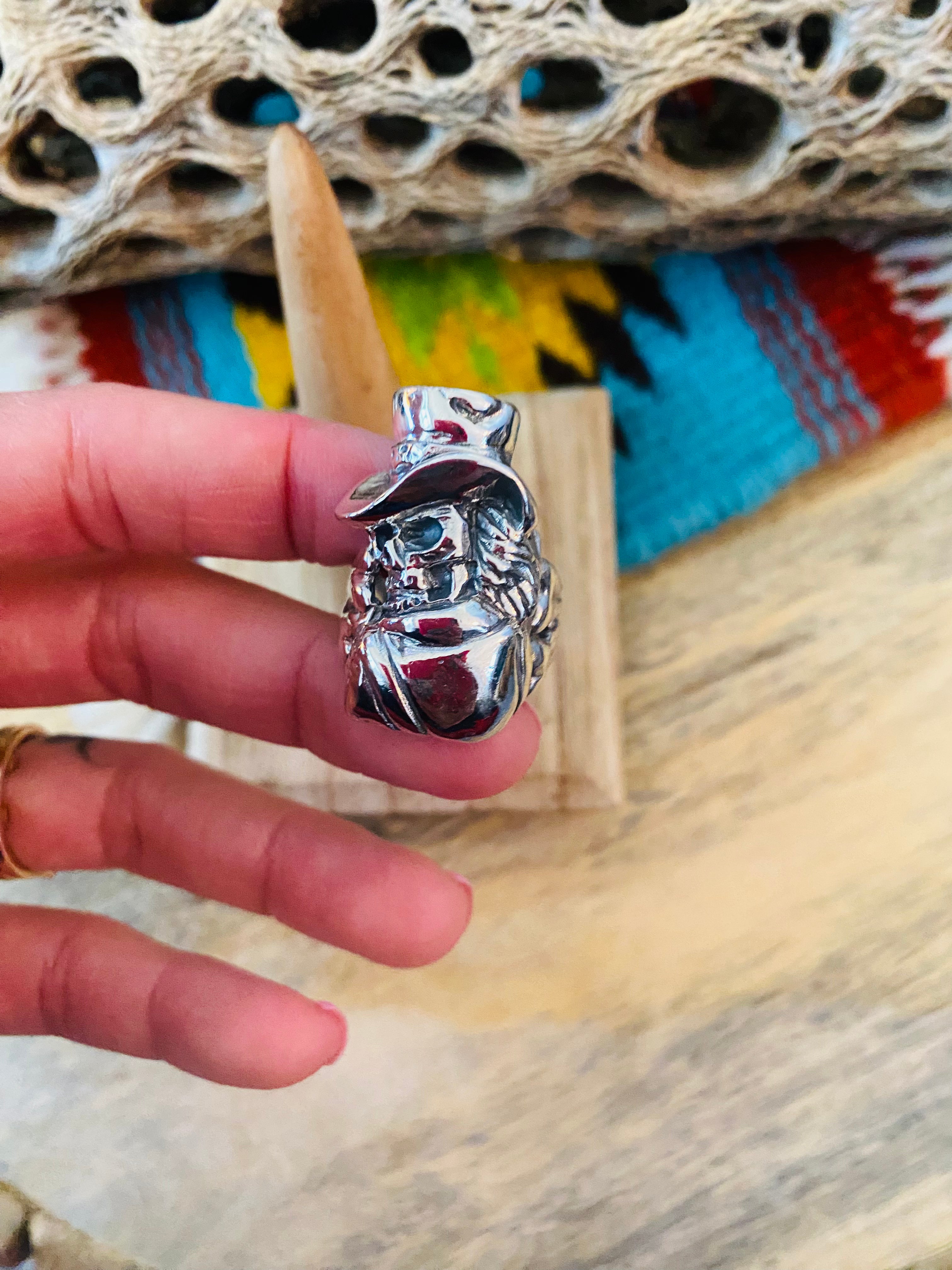 Handmade Sterling Silver Skull Ring Size 8.25