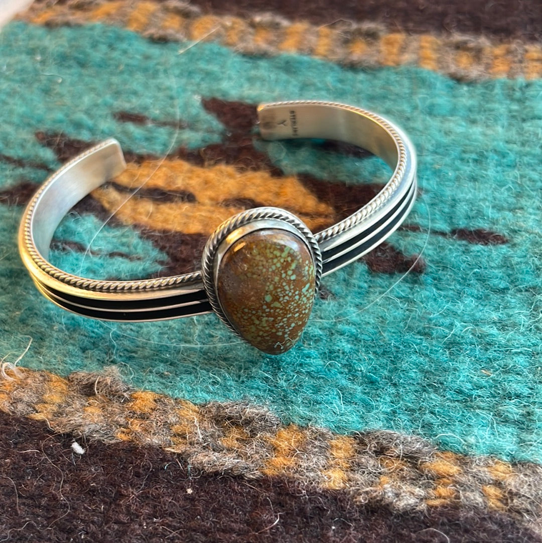 Navajo Turquoise And Sterling Silver Cuff Bracelet Signed