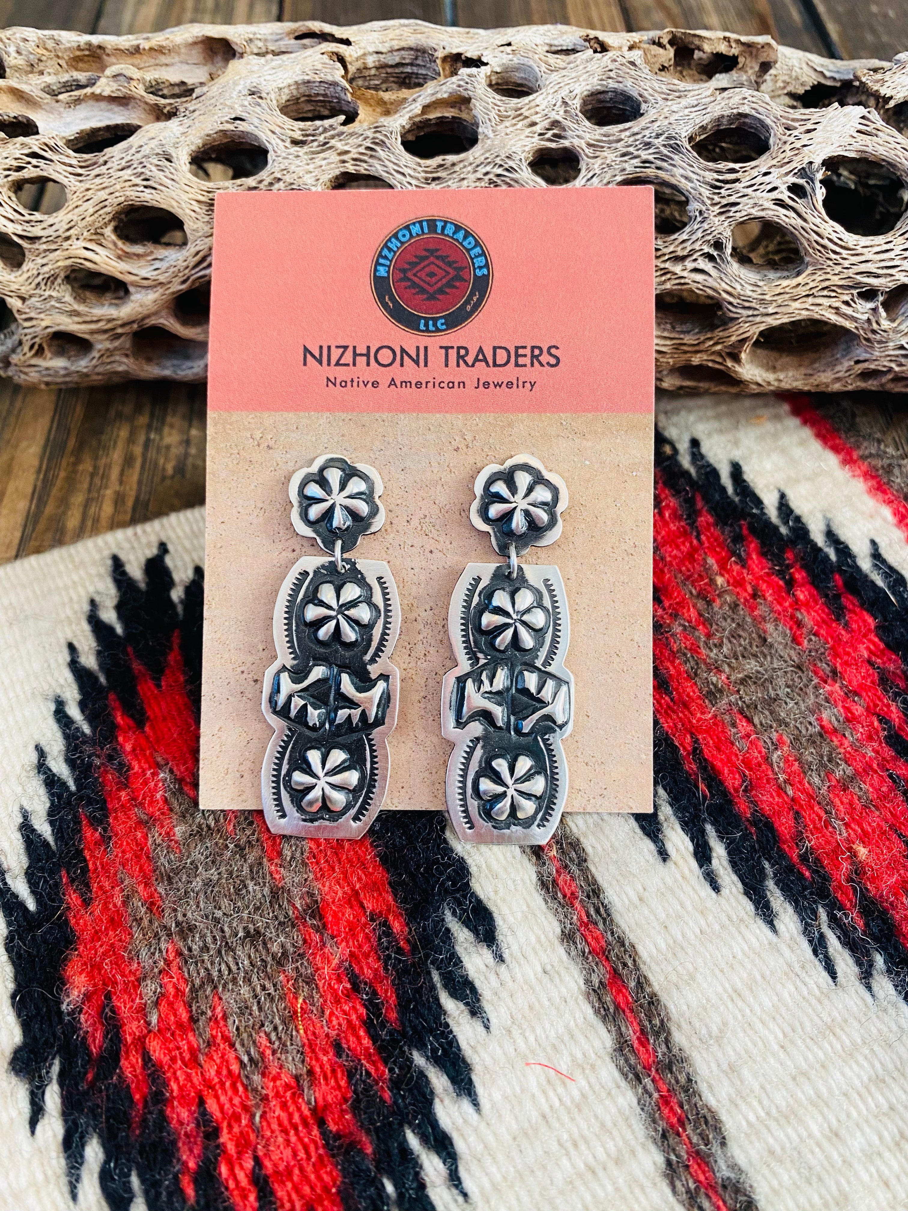 Navajo Sterling Silver Concho Dangle Earrings By Leander Tahe