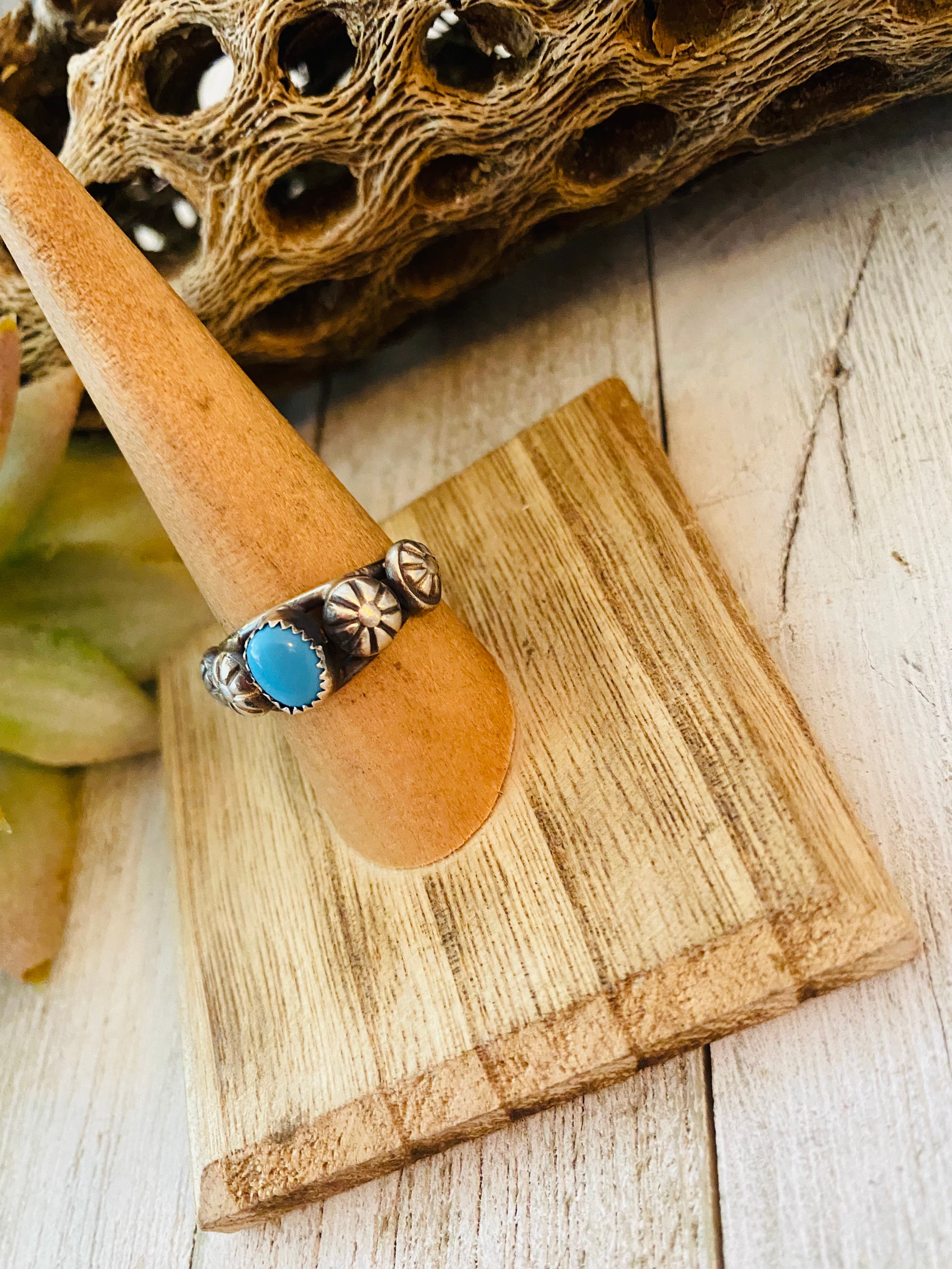 Navajo Turquoise and Sterling Silver Concho Band Ring