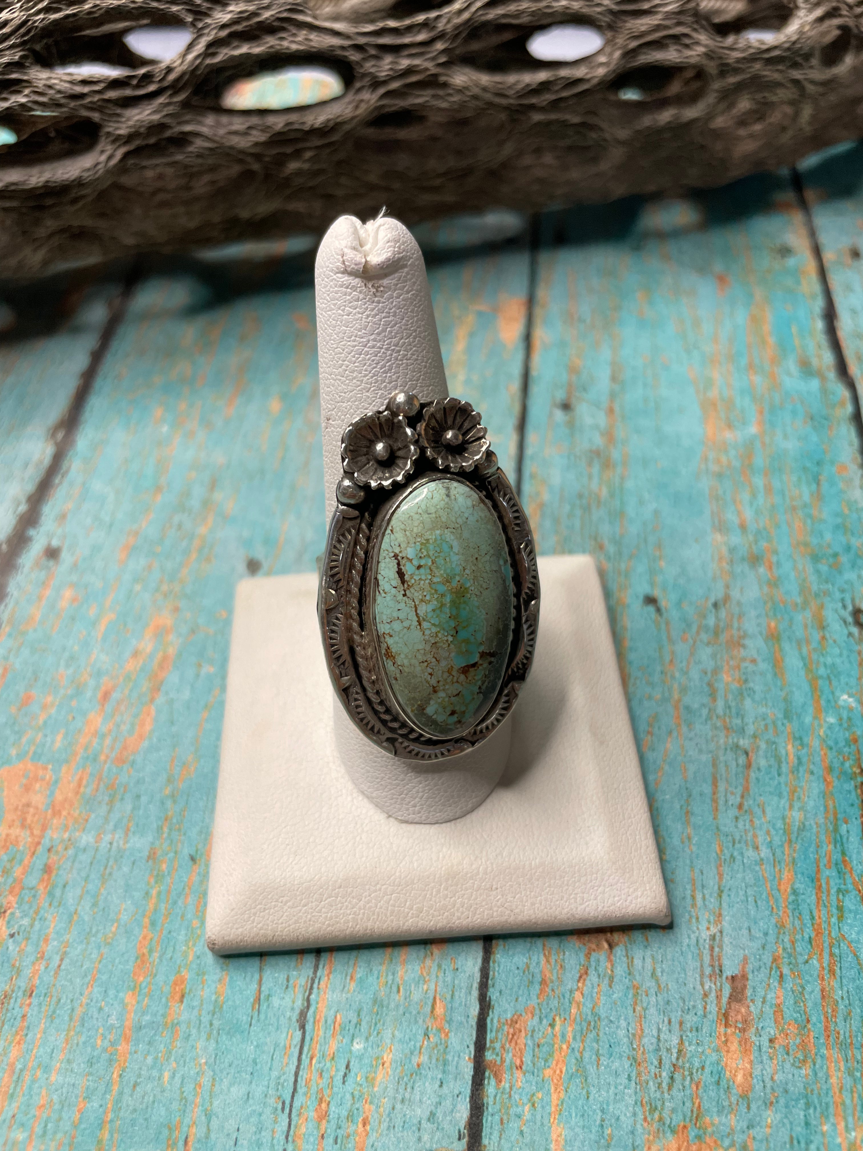 Old Pawn Navajo Sterling Silver & Turquoise Ring Size 8.5