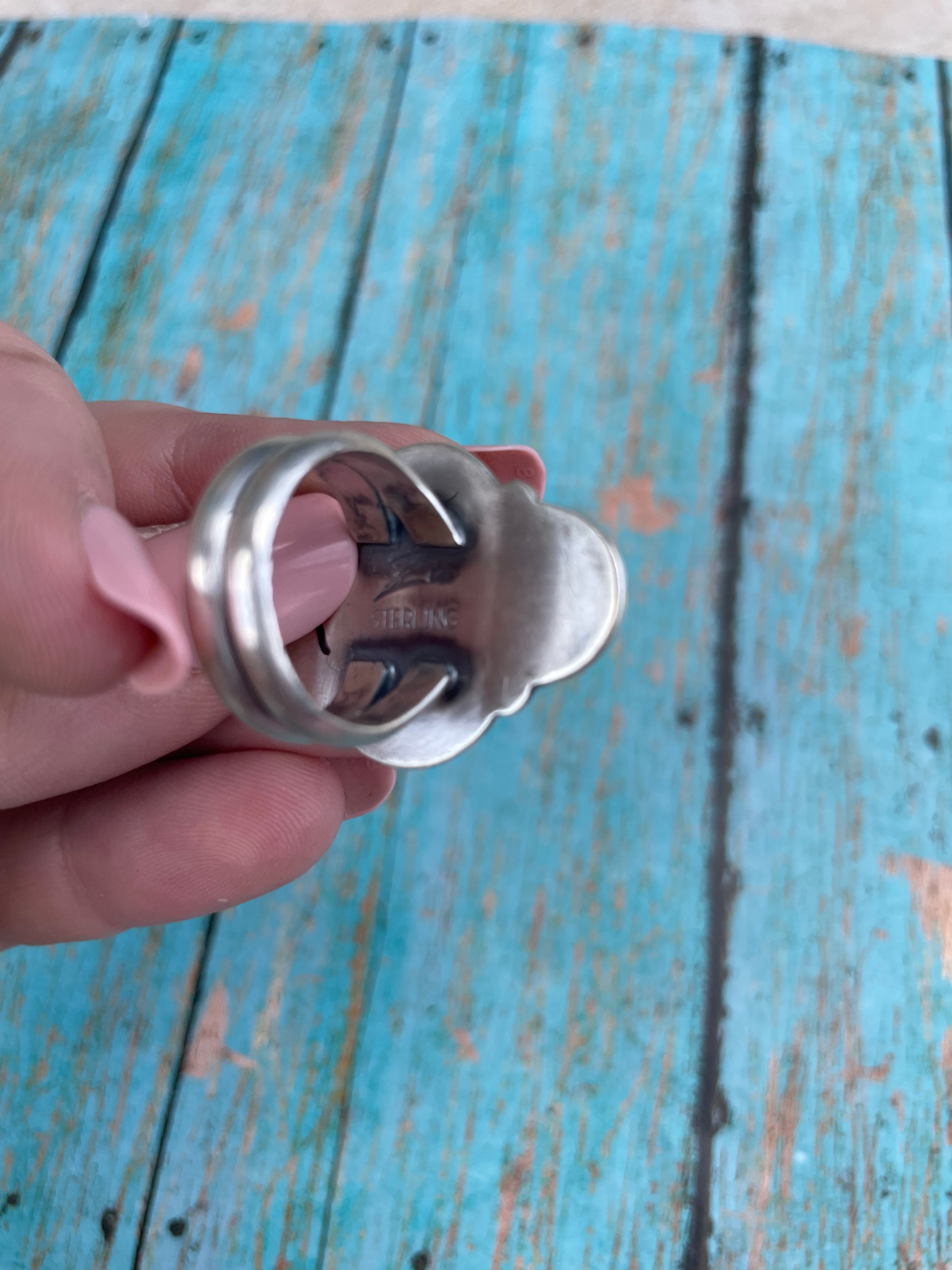 Navajo Sonoran Mountain Turquoise And Sterling Silver Statement Ring Size 7