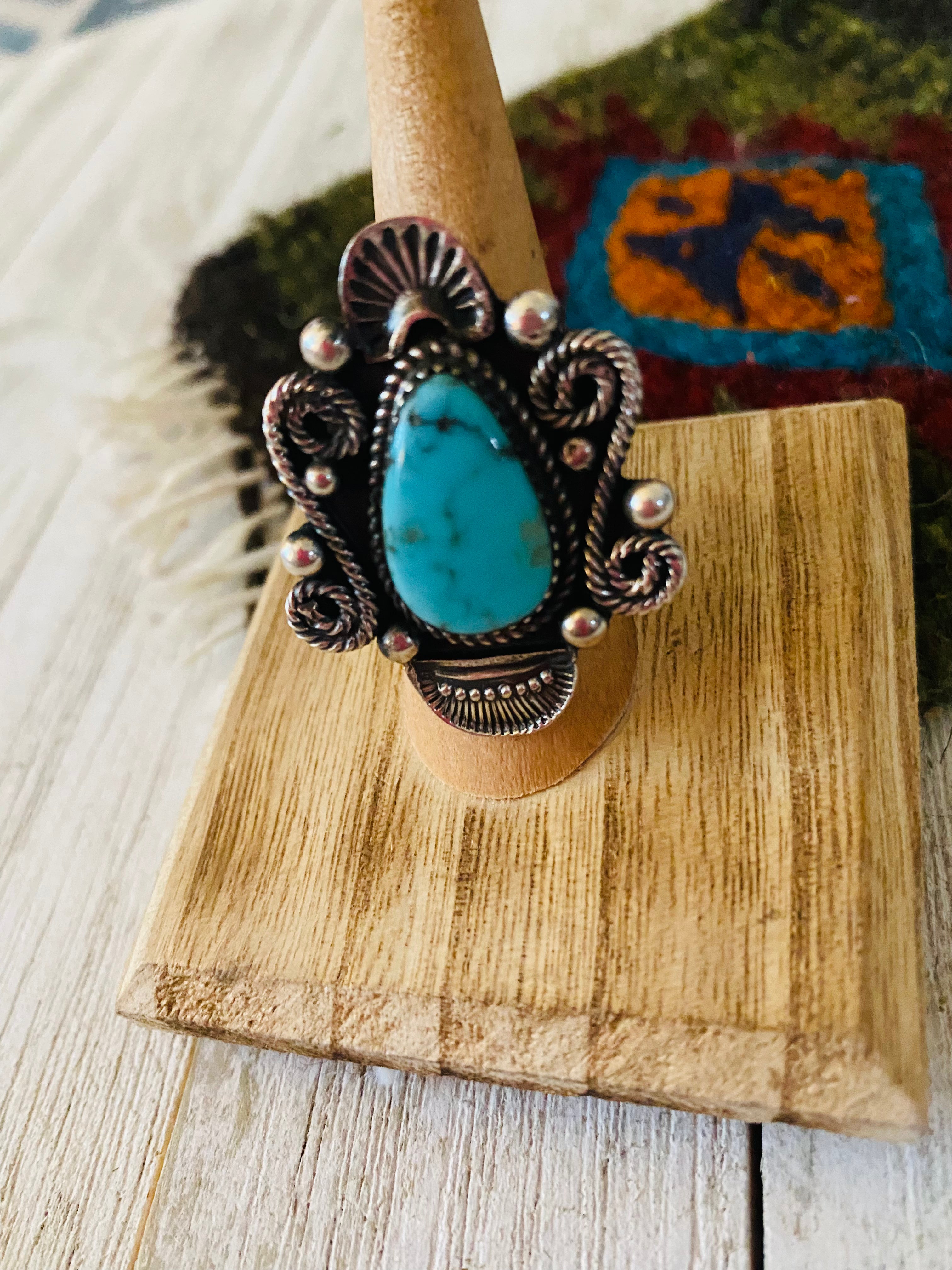 Navajo Kingman Turquoise & Sterling Silver Adjustable Ring