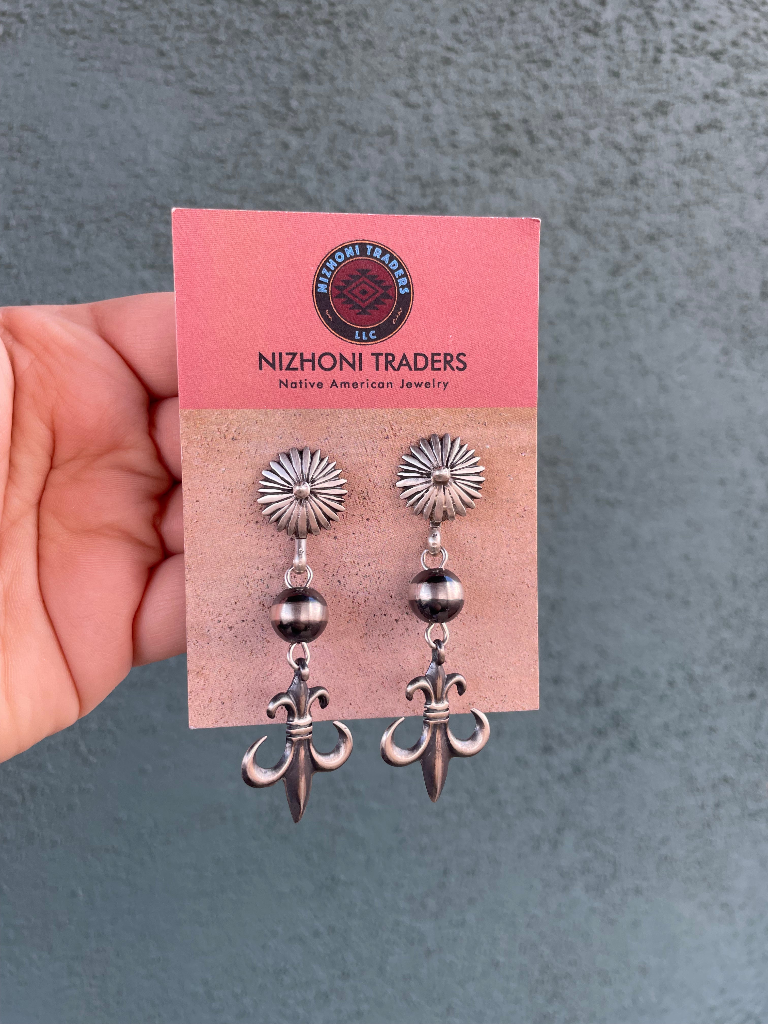 Navajo Sterling Silver Flower Dangle Earrings