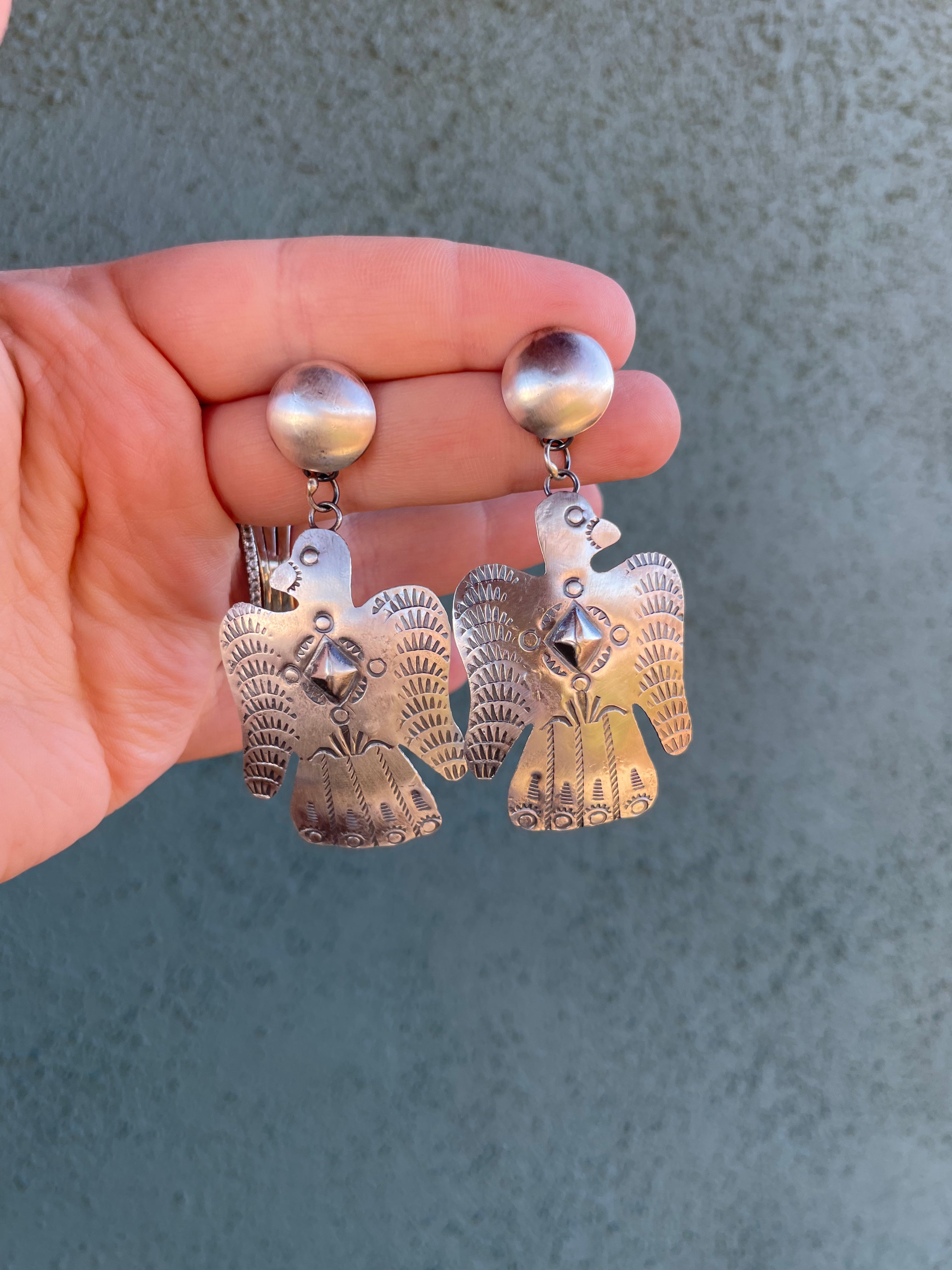 Navajo Sterling Silver Thunderbird Dangle Earrings By Tim Yazzie