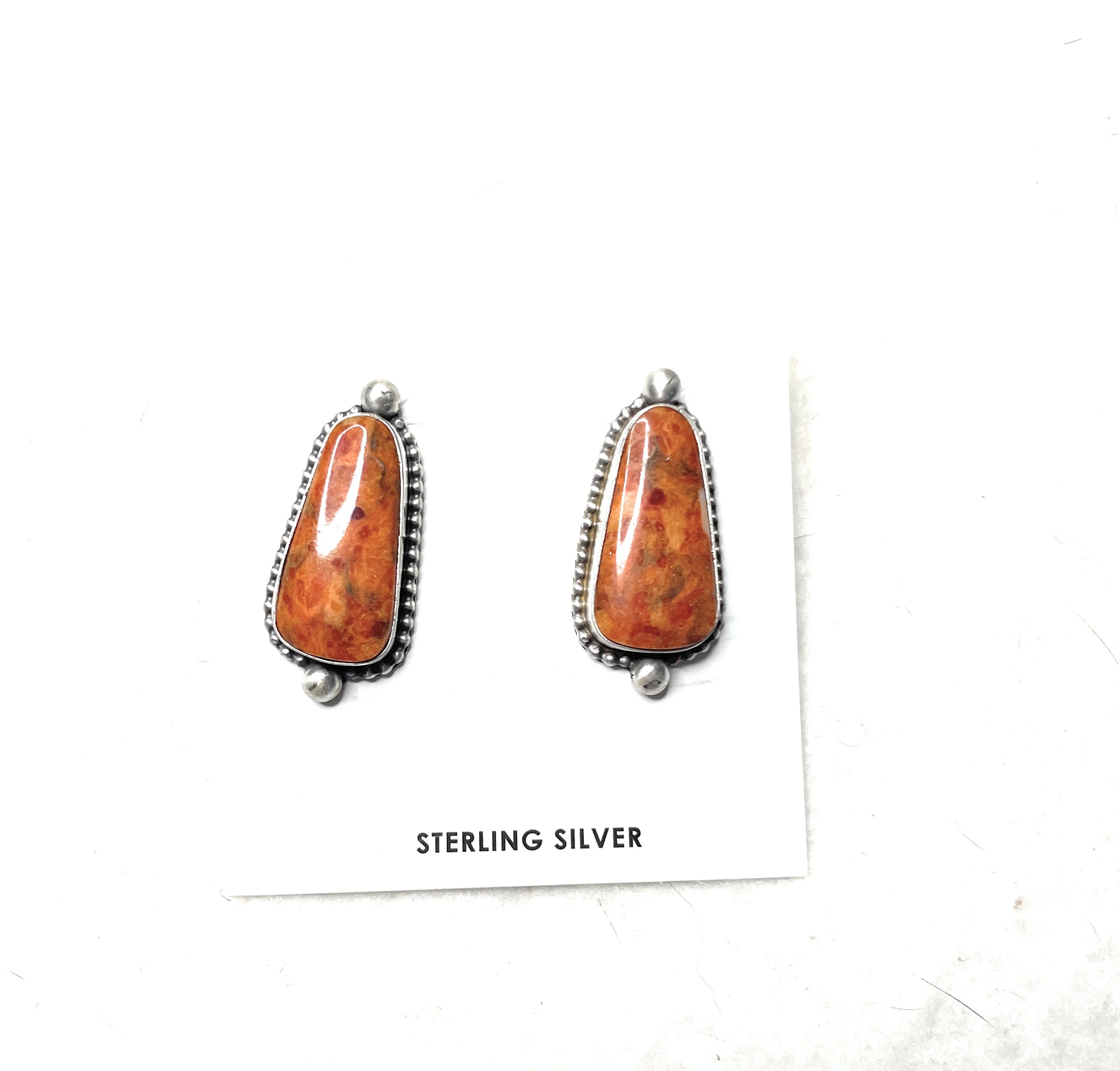 Navajo Apple Coral And Sterling Silver Post Earrings Signed