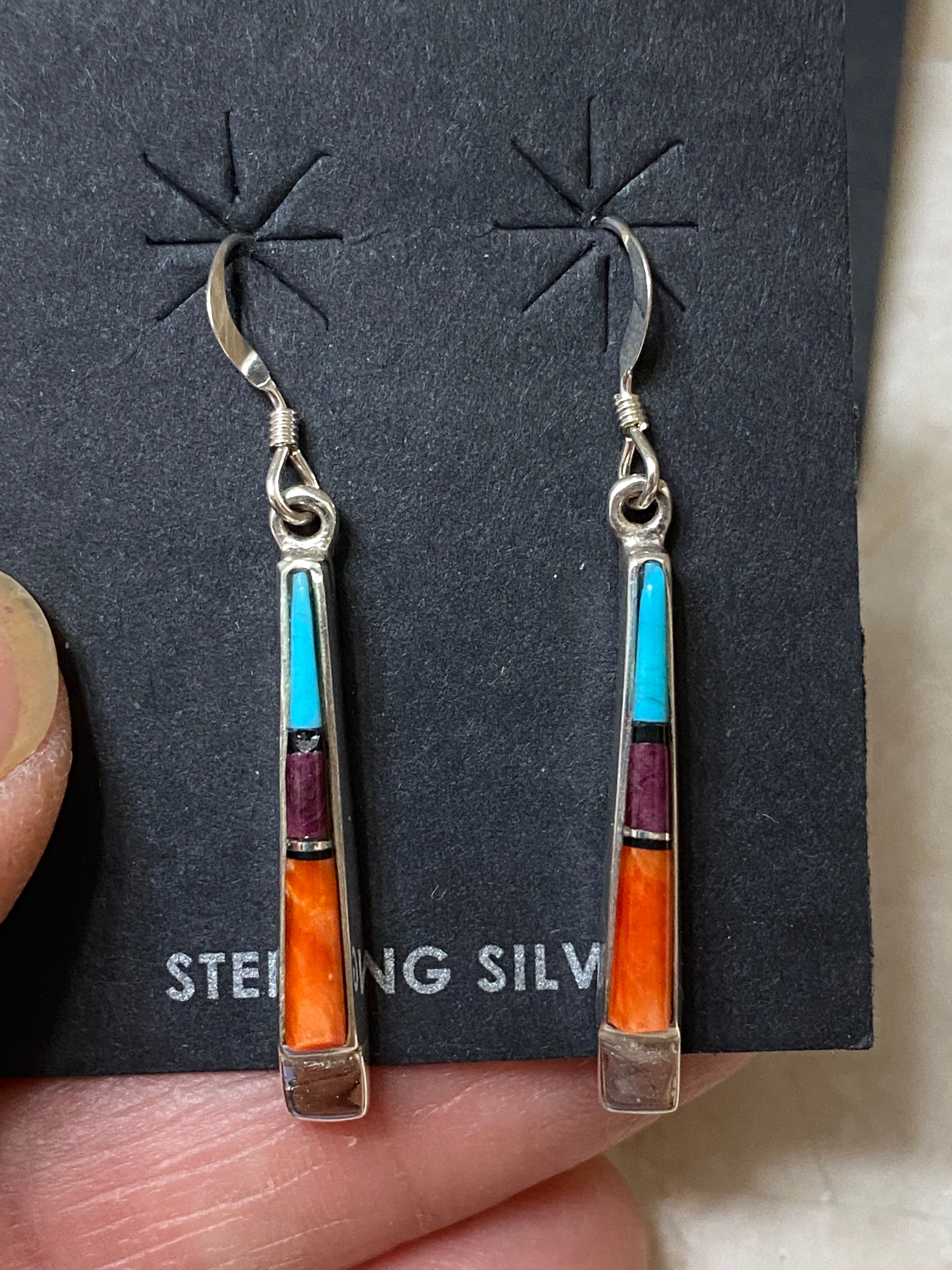 Navajo Turquoise Orange Spiny Dangle Straight Earrings