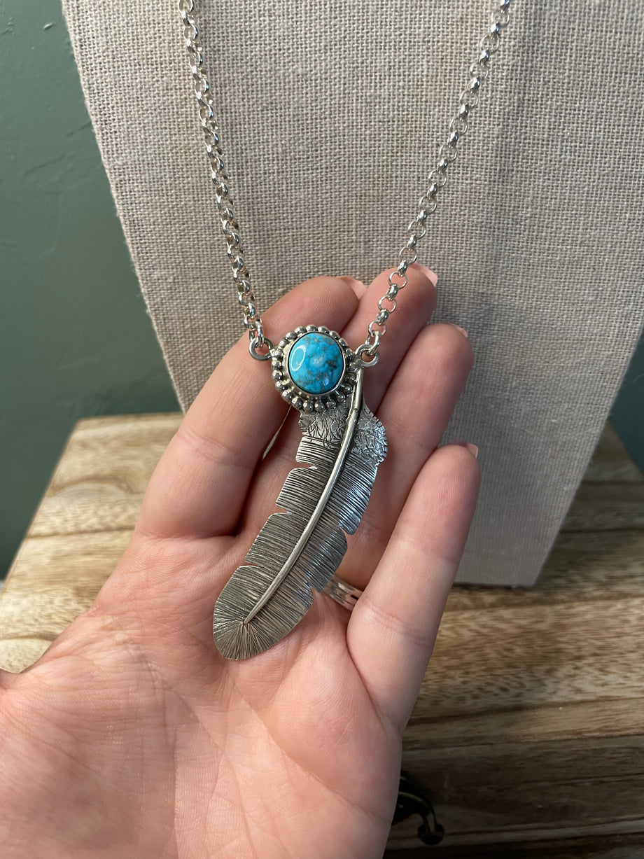 Turquoise deals feather necklace