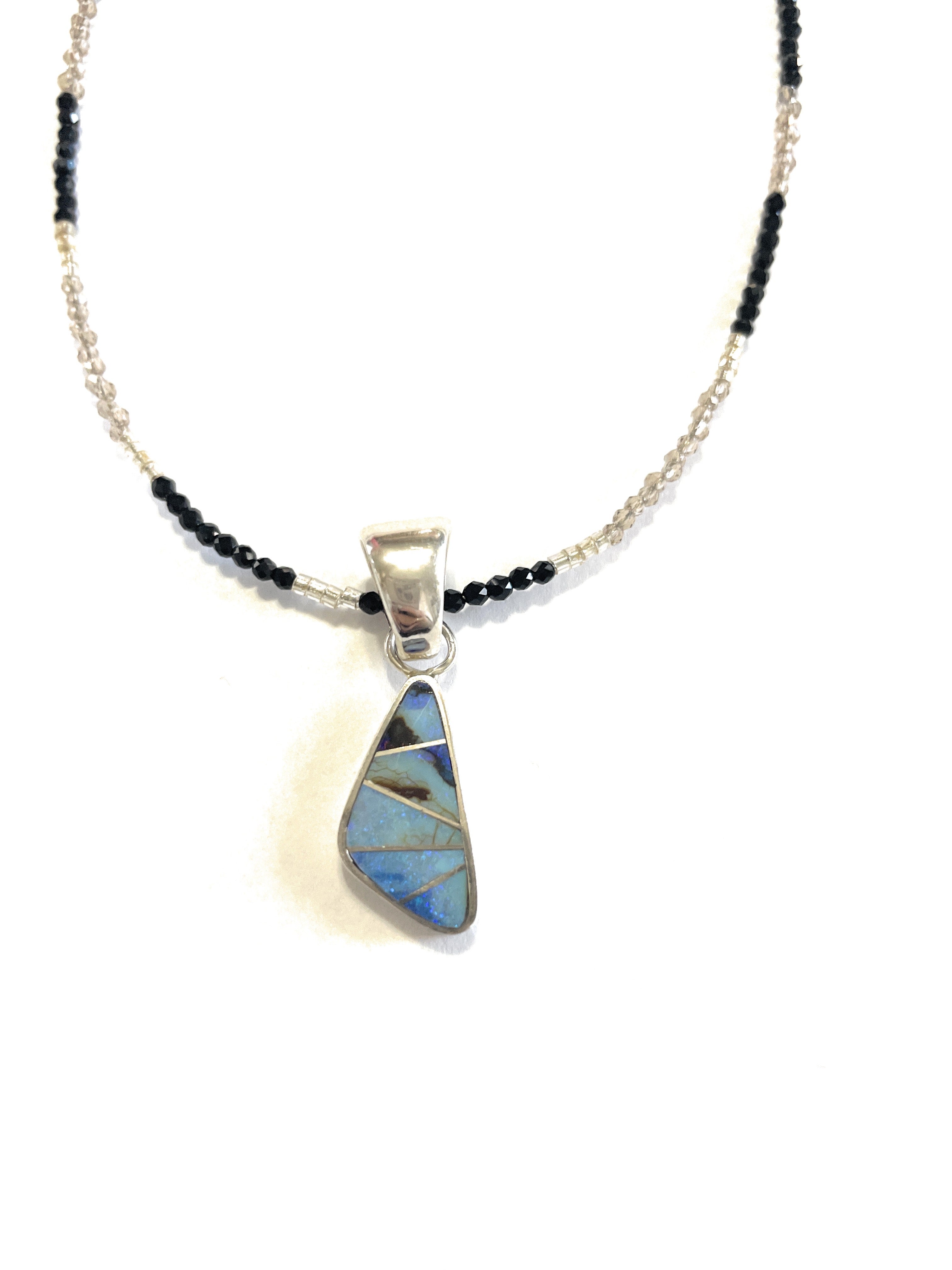 Navajo Sterling Silver & Blue Opal Inlay Pendant