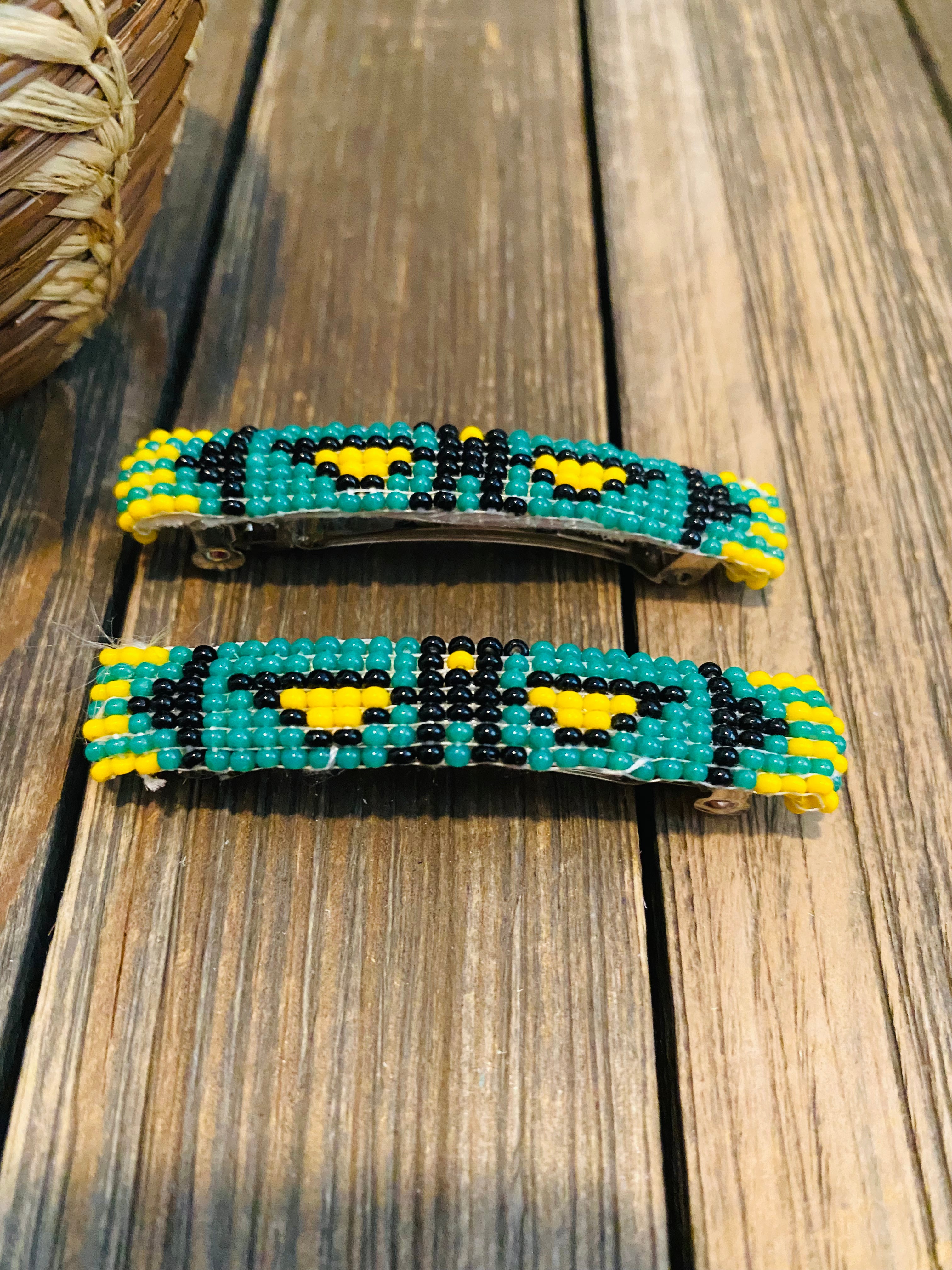 Navajo Handmade Beaded Barrette Set