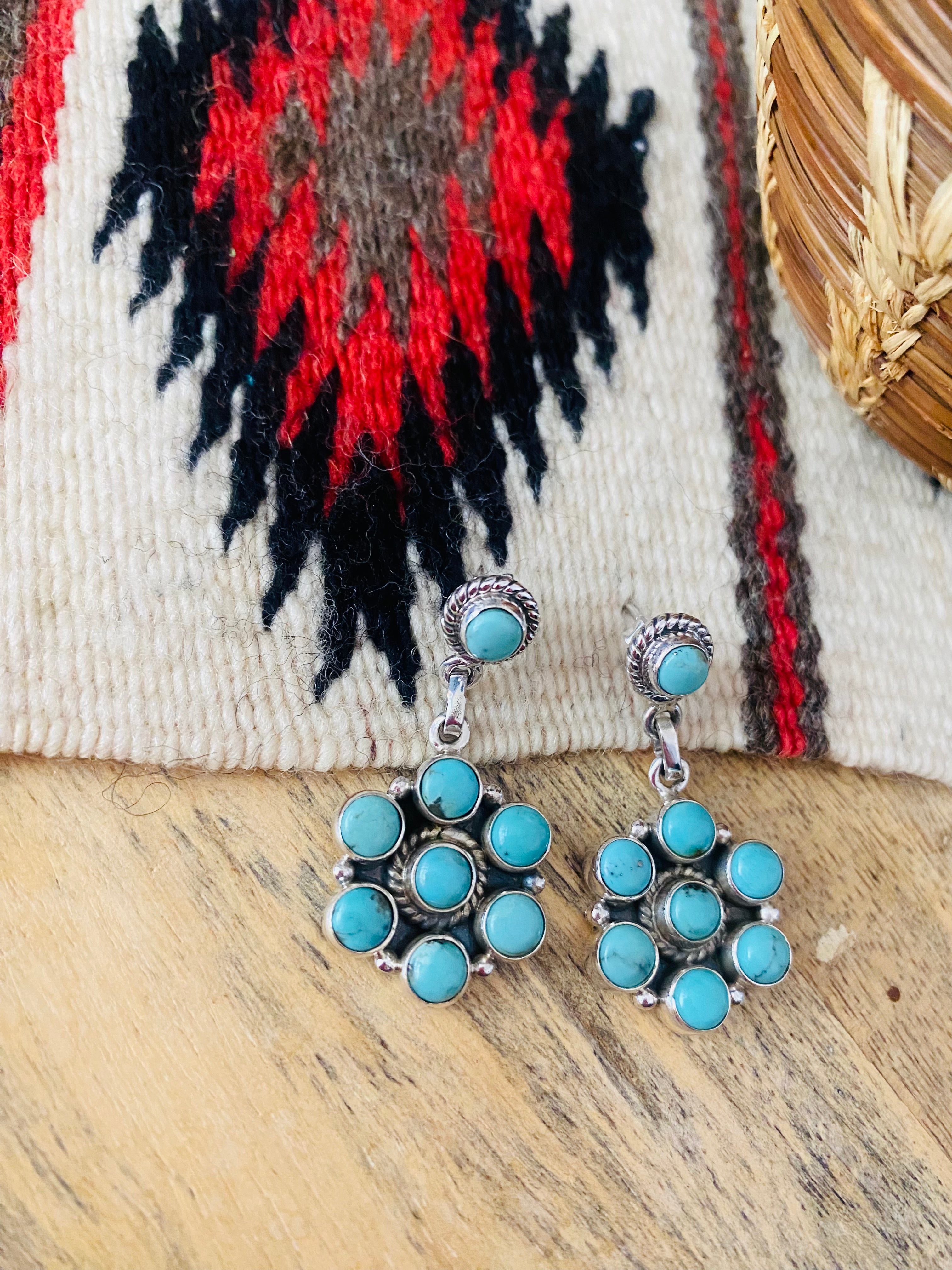 Handmade Turquoise And Sterling Silver Cluster Dangle Earrings