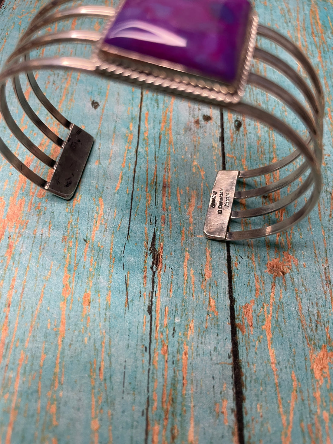 Handcrafted Purple Kingman Turquoise & Sterling Silver Cuff Bracelet Signed