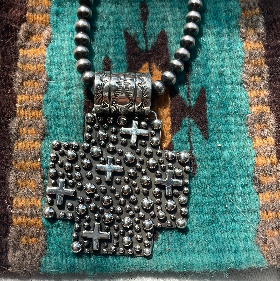 Beautiful Navajo Sterling Silver Cross Pendant Signed