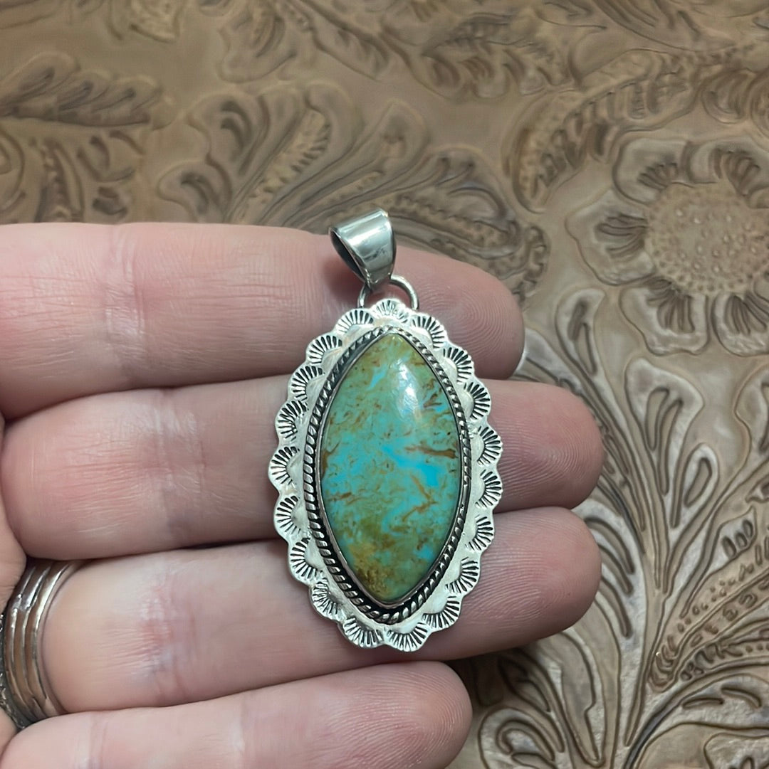 Handmade Sterling Silver & Turquoise Pendant Signed Nizhoni