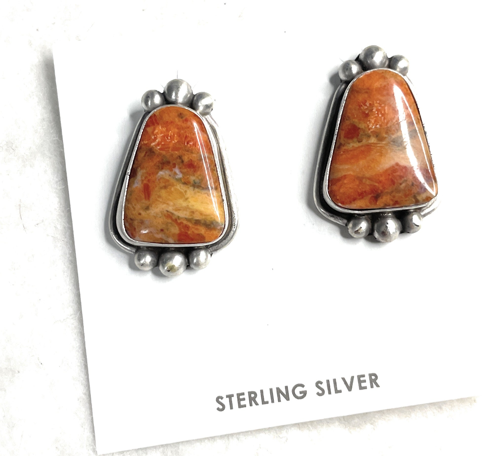 Navajo Apple Coral And Sterling Silver Post Earrings Signed