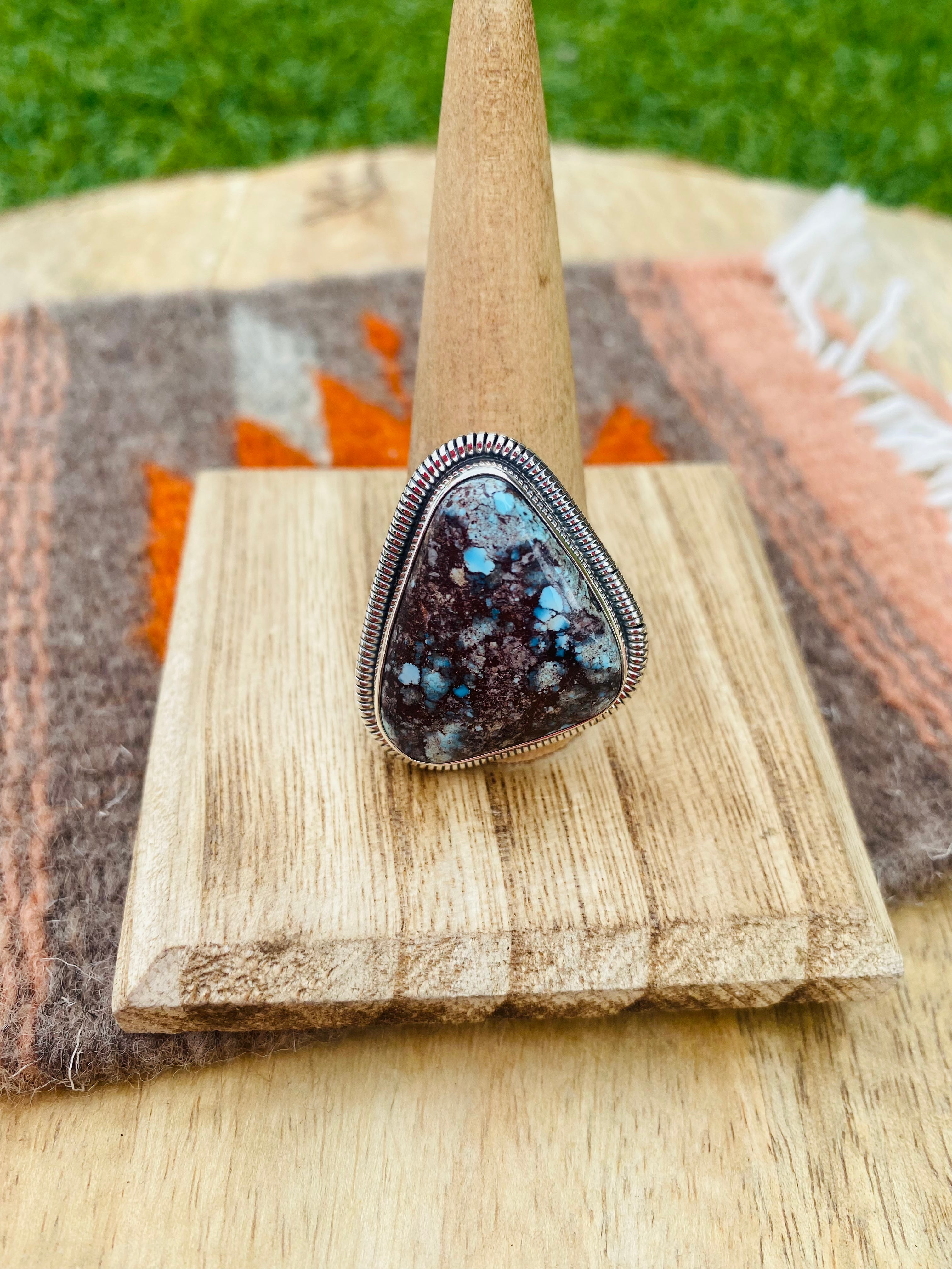 Navajo Golden Hills Turquoise & Sterling Silver Adjustable Ring by Wydell Billie