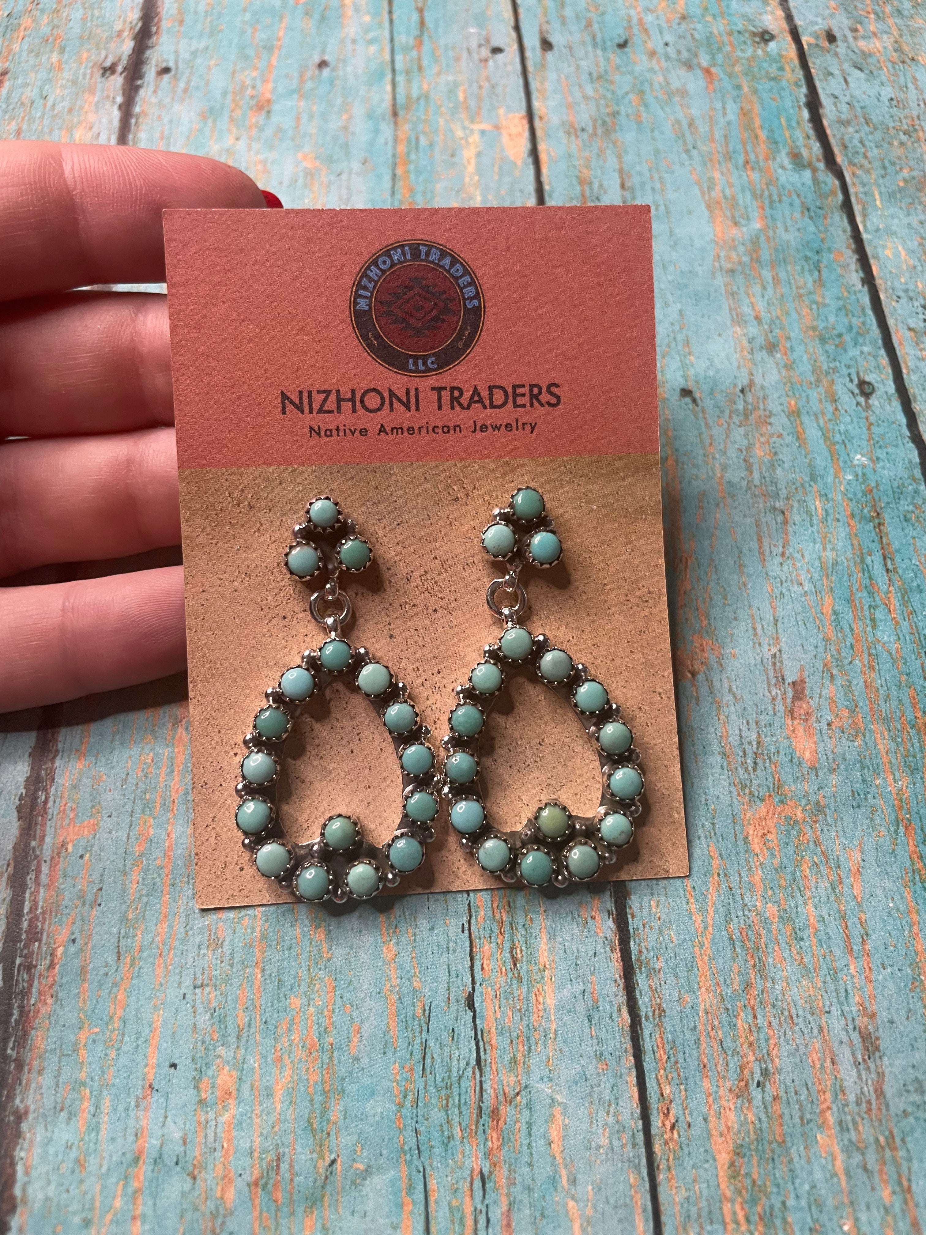 Handmade Turquoise And Sterling Silver Dangle Earrings Signed Nizhoni