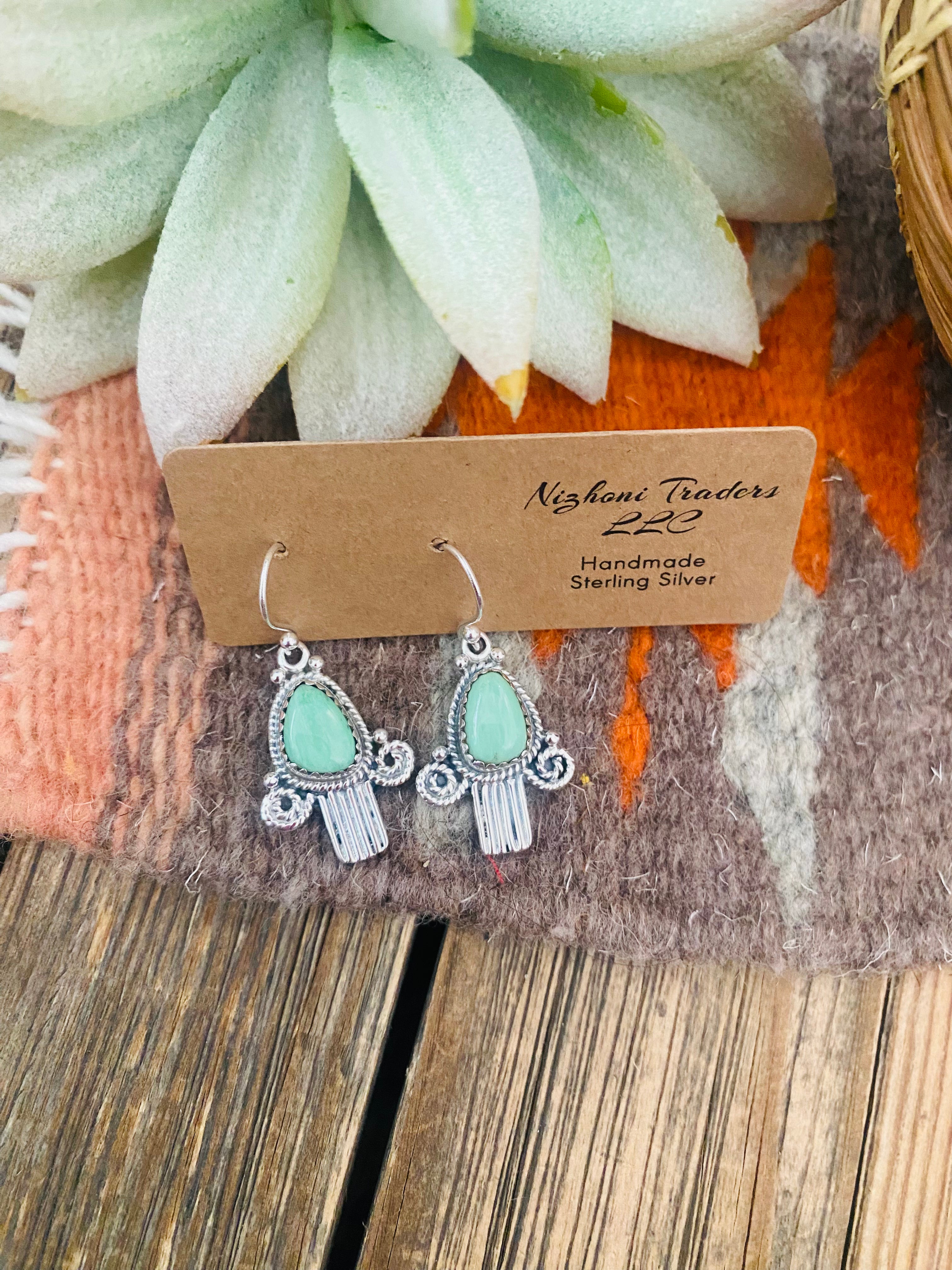 Handmade Gaspeite & Sterling Silver Dangle Earrings